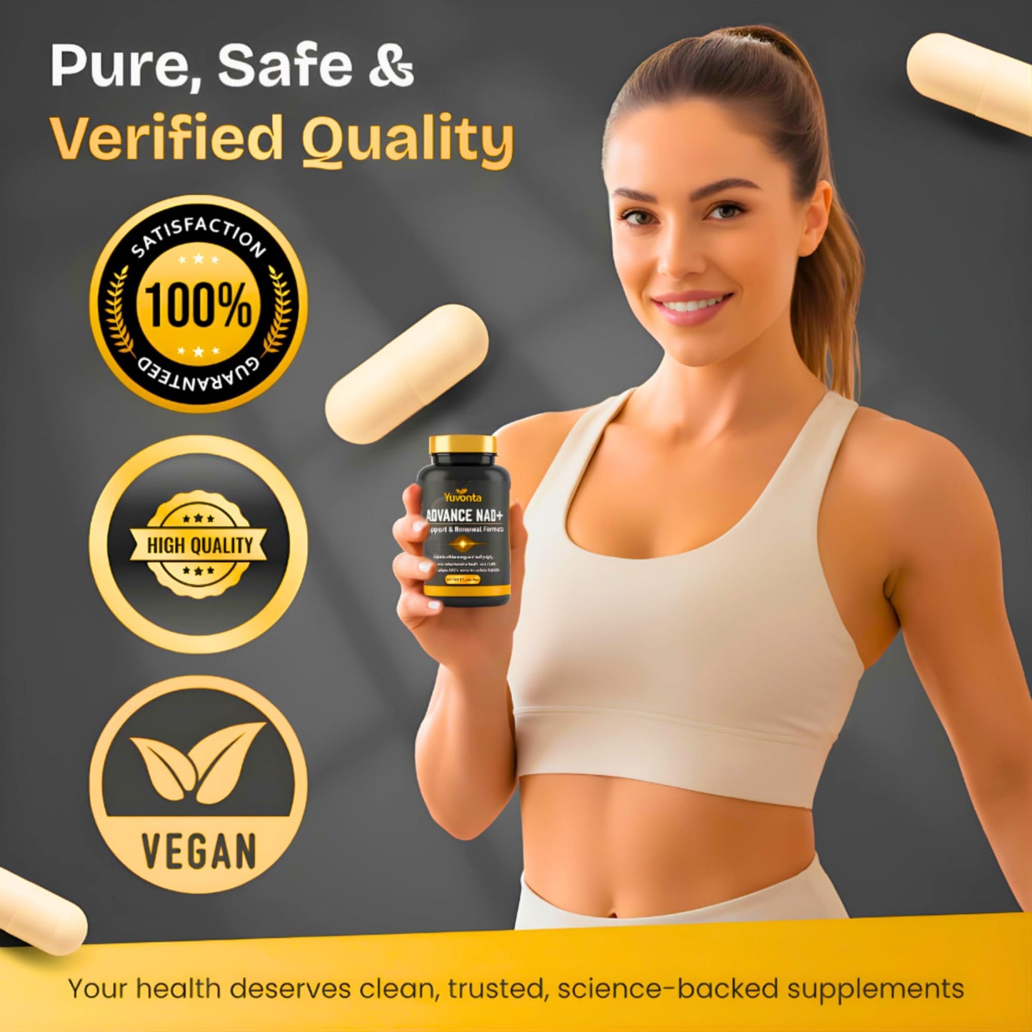 Yuvonta NMN 250mg NAD+ Supplement – Cellular Energy & Mitochondrial Support with CoQ10, PQQ & Rhodiola – Anti-Fatigue, Focus & Longevity Support, 60 Capsules