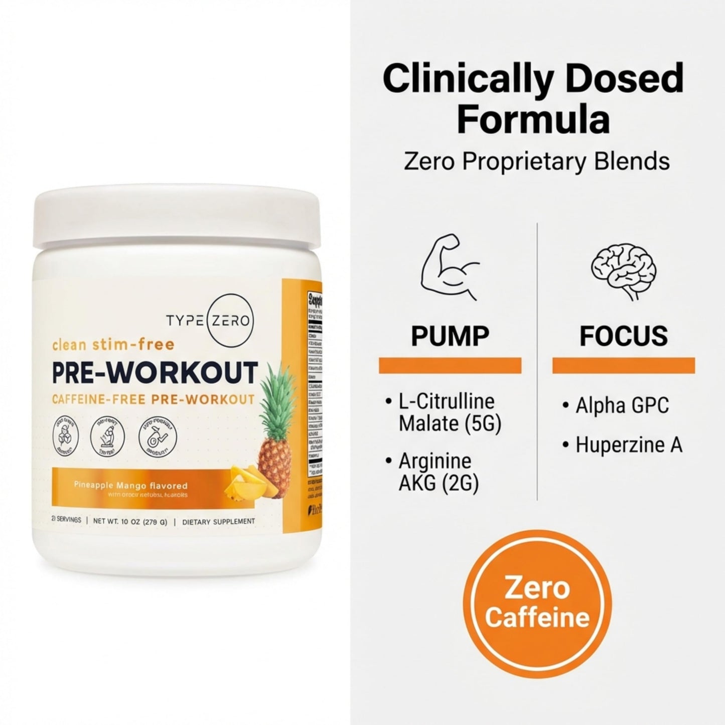 Type Zero Clean Stim Free Pre Workout Powder 21 Servings