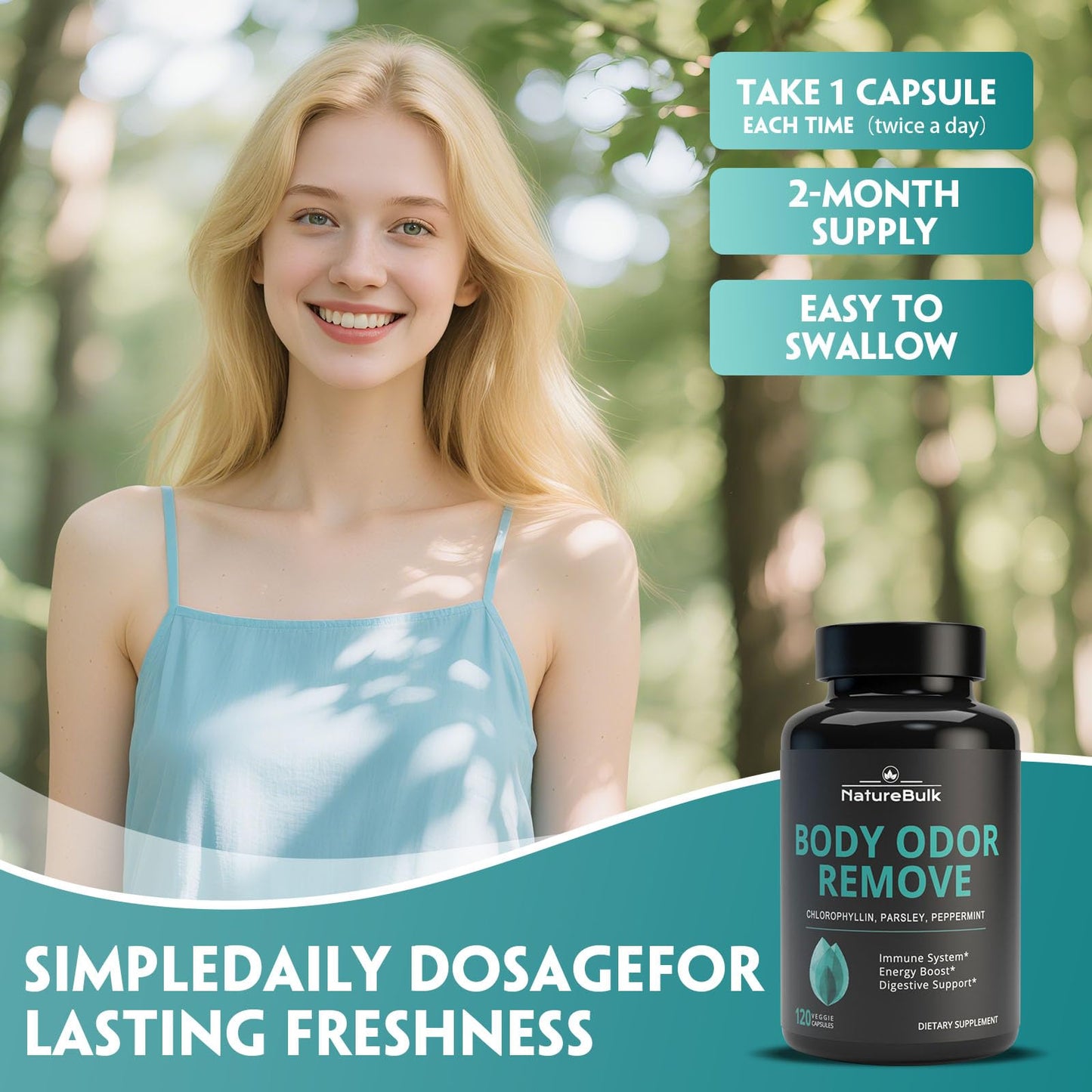 NATUREBULK Internal Deodorant - Chlorophyll Body Odor Capsules 120