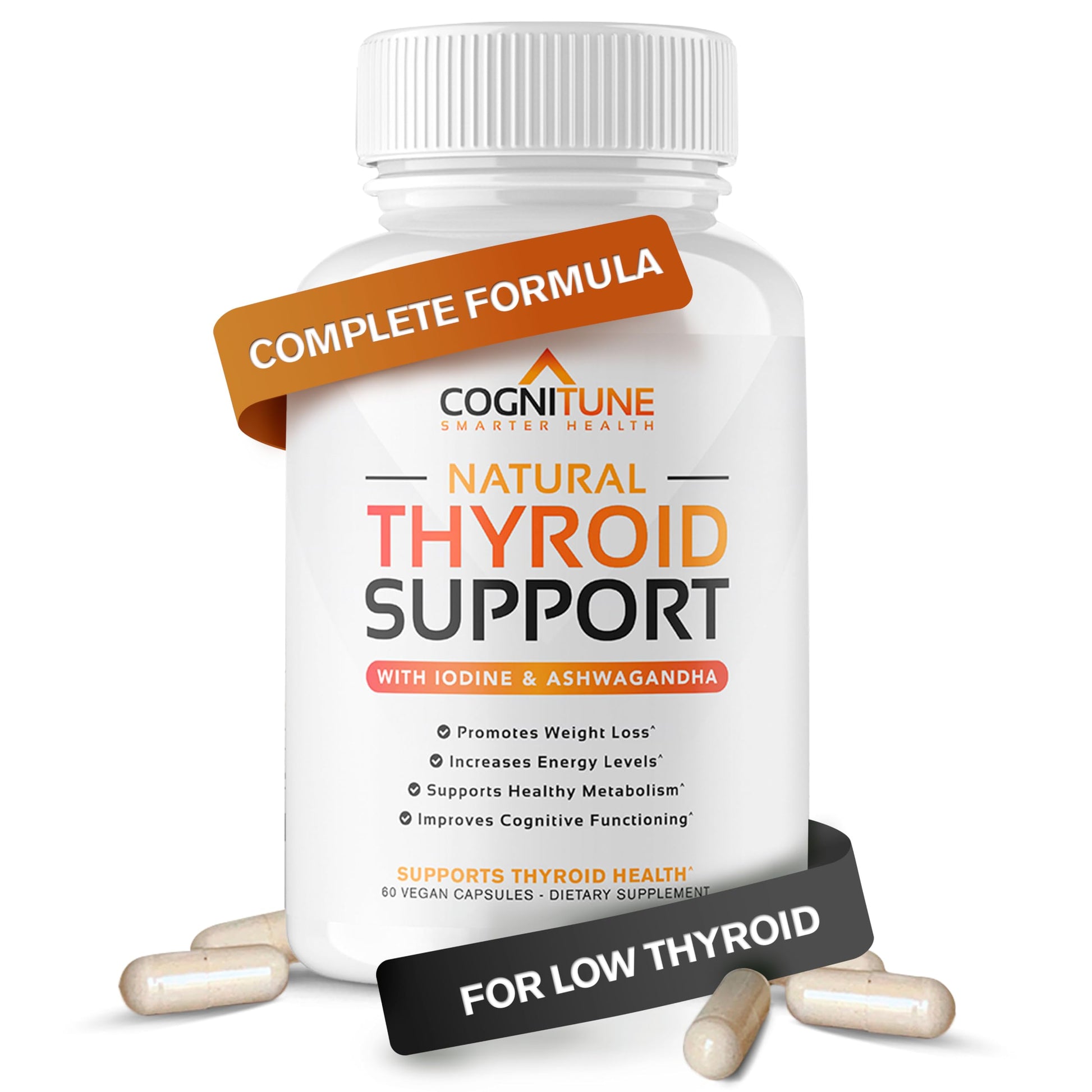 CogniTune Thyroid Support Supplement for Women and Men - Complete 14 Ingredient Formula with Iodine Selenium and B12 - Supports Natural Energy Metabolism and Mental Focus Capsule, 60 Count