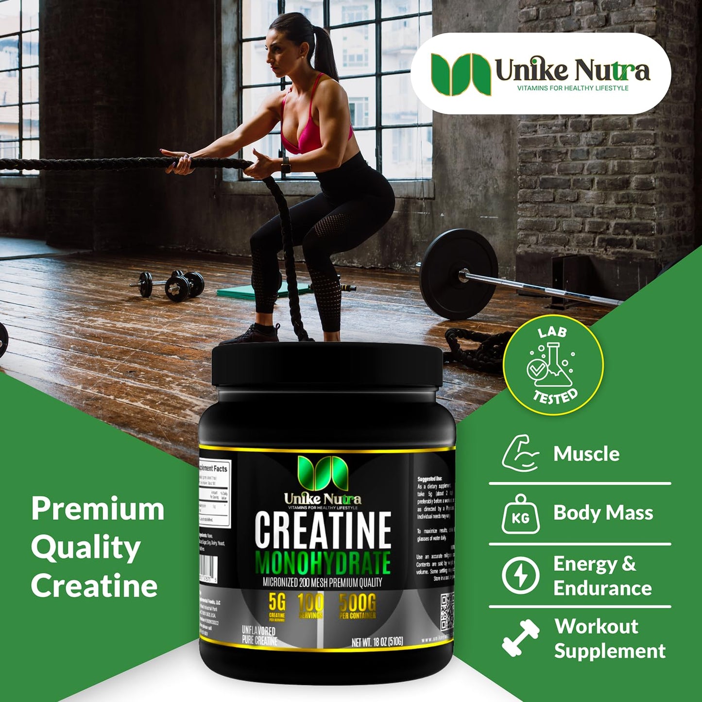 Unike Nutra Micronized Creatine Monohydrate Powder Pack of 2