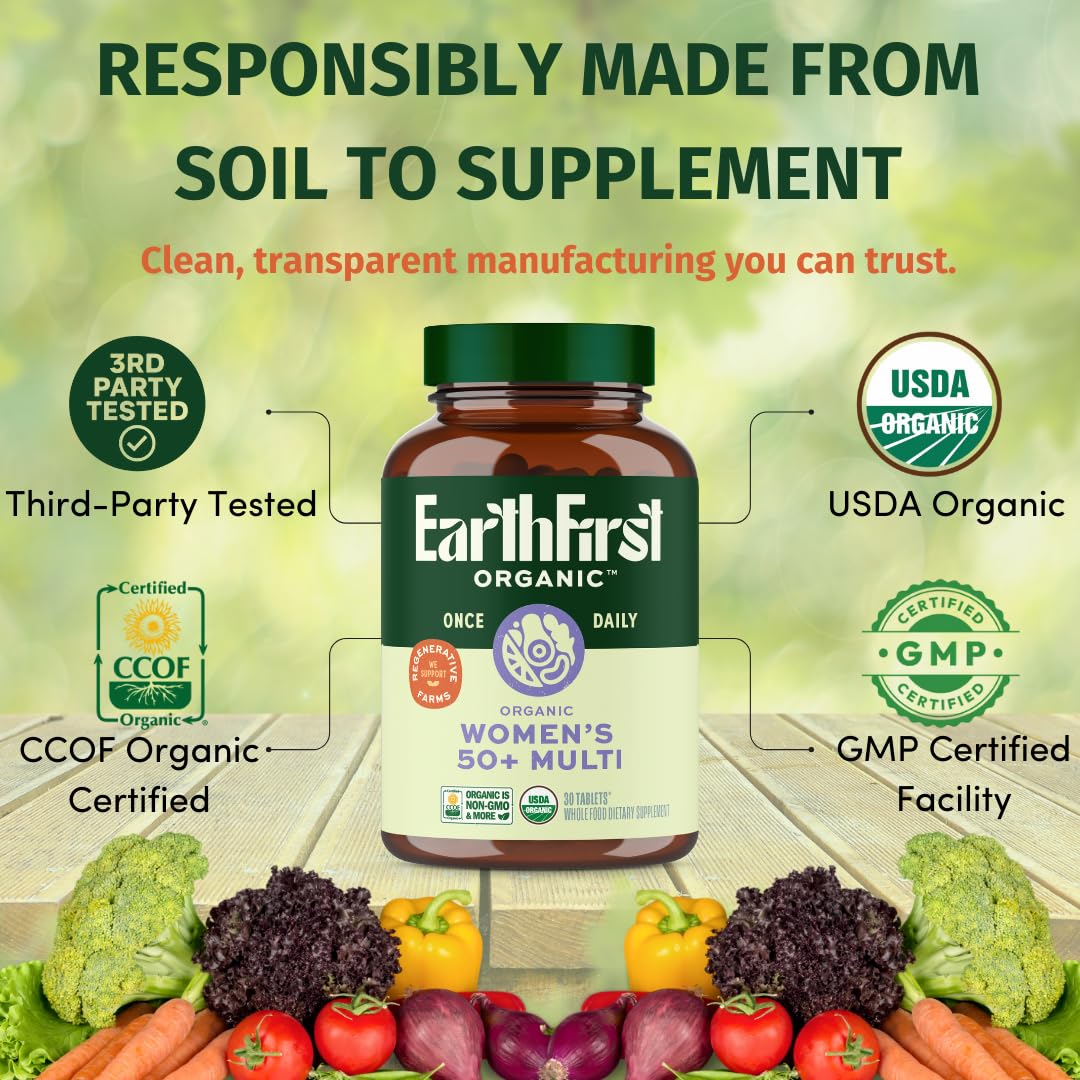 EarthFirst Organic Once Daily Multivitamin for Women 50+ Tablets, 30 Count
