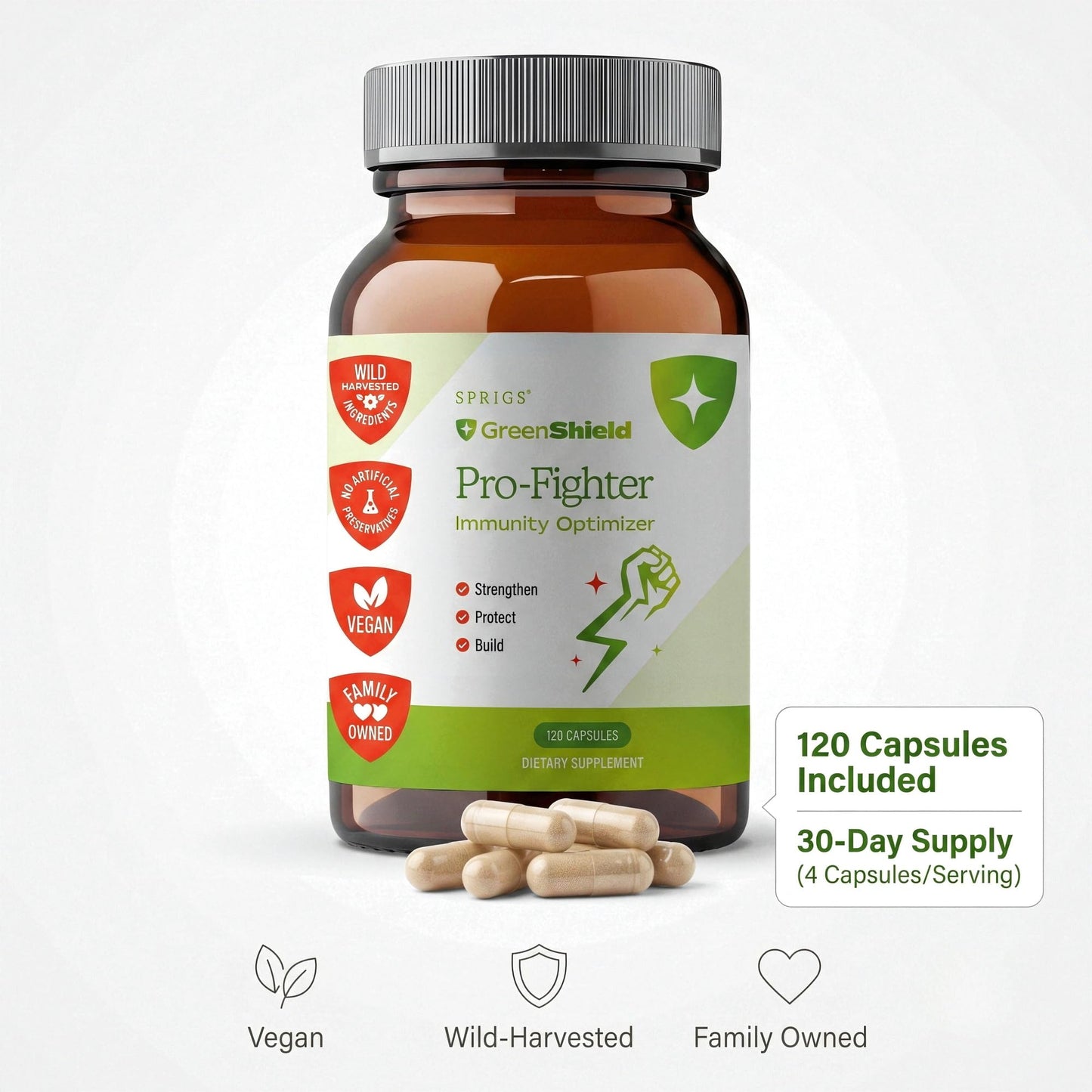 SPRIGS Pro-Fighter Immune Support Supplement 120 Capsules