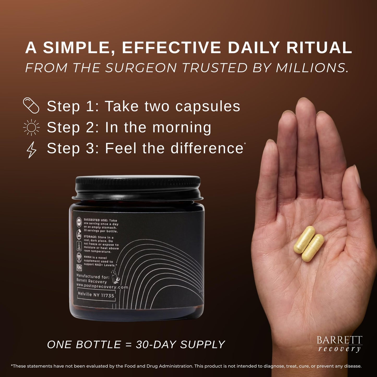 Barrett Recovery NMNH NAD+ Support Supplement – Daily Cellular Energy & Vitality Support Capsules, 60 Count
