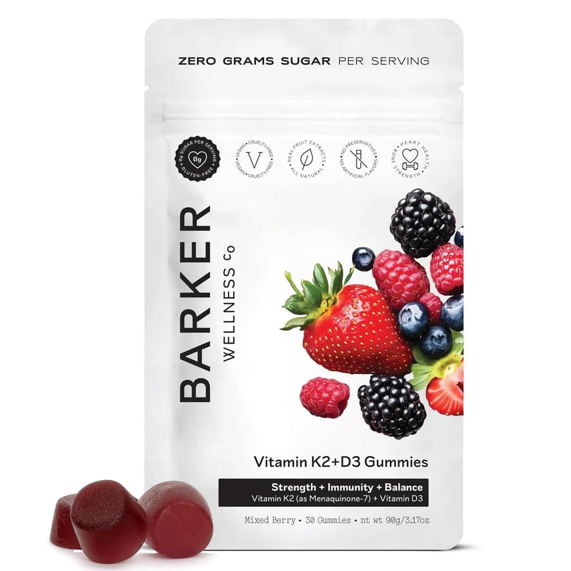 Barker Wellness Co D3 K2 Vitamin Gummies – Max Potency 6000IU D3 + 200mcg K2, Gummy, 30 Count