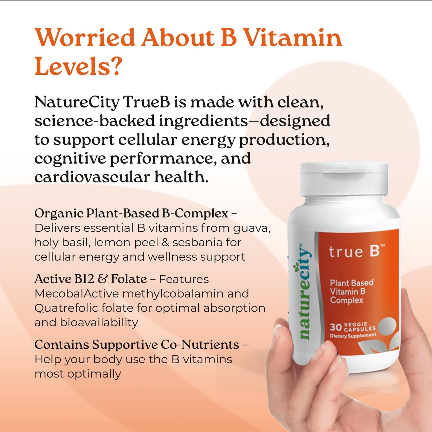 NatureCity True-B Plant-Based Super B Vitamin Complex Supplement Capsules 30