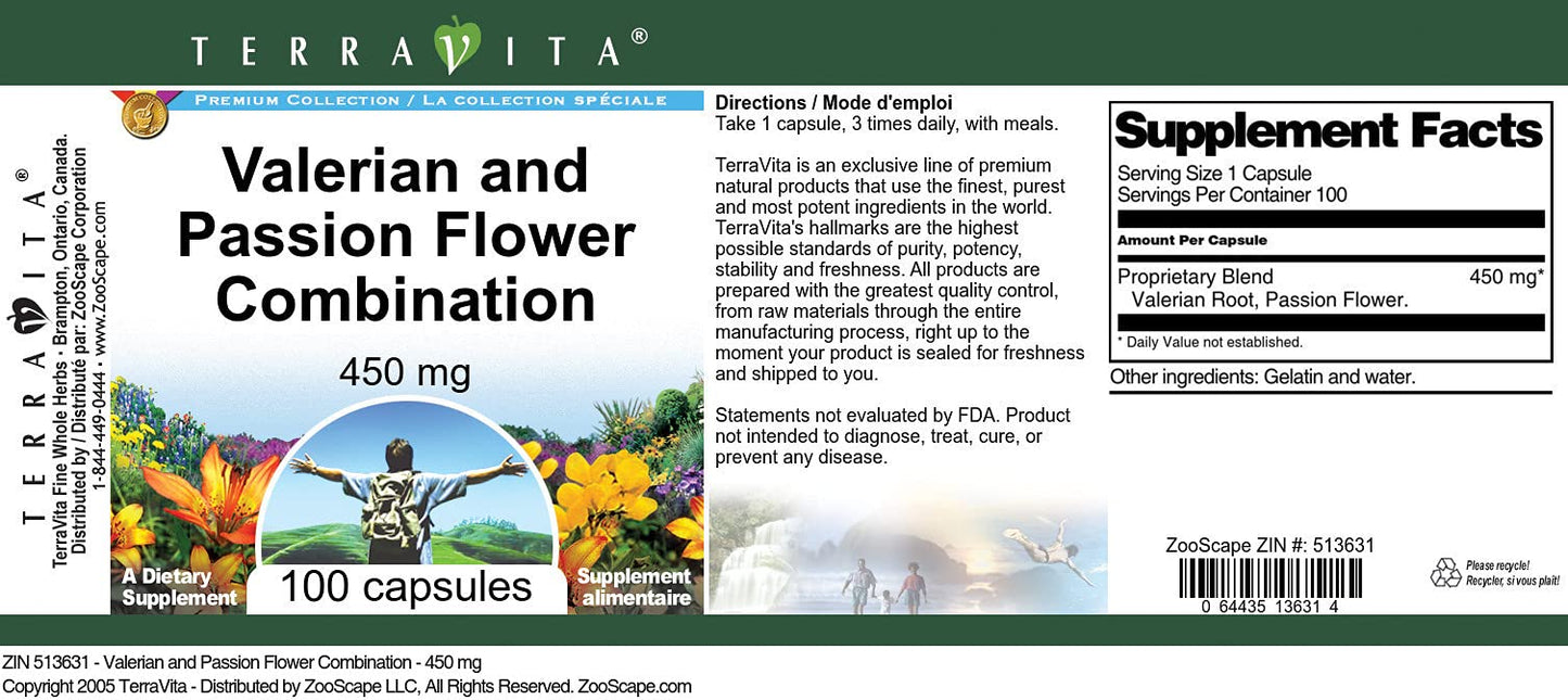 Terravita Valerian and Passion Flower Combination 450 mg Capsules 300