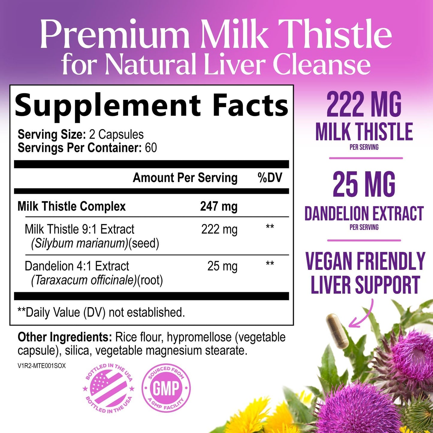 Nature's Nutrition Milk Thistle Extract with Silymarin Marianum & Dandelion Capsules, 120 Count