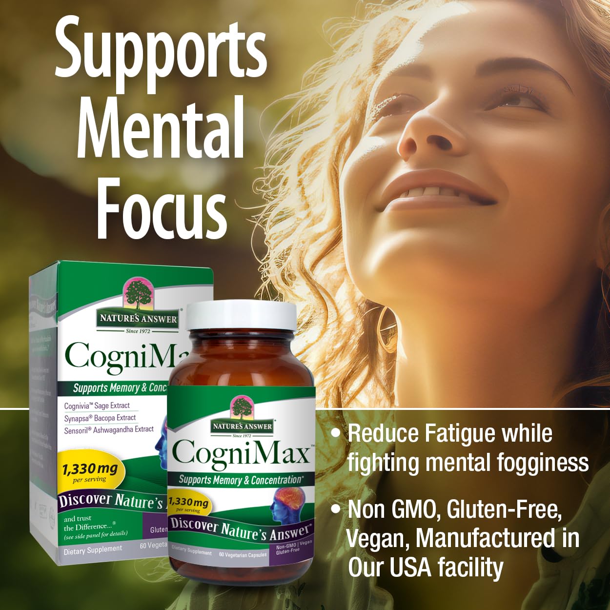 Nature's Answer CogniMax 1330mg Supplement Blend Capsules 60 Count
