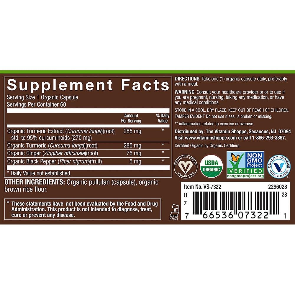 plnt Organic Extra Strength Turmeric for Healthy Joint Support Capsules 60 Count