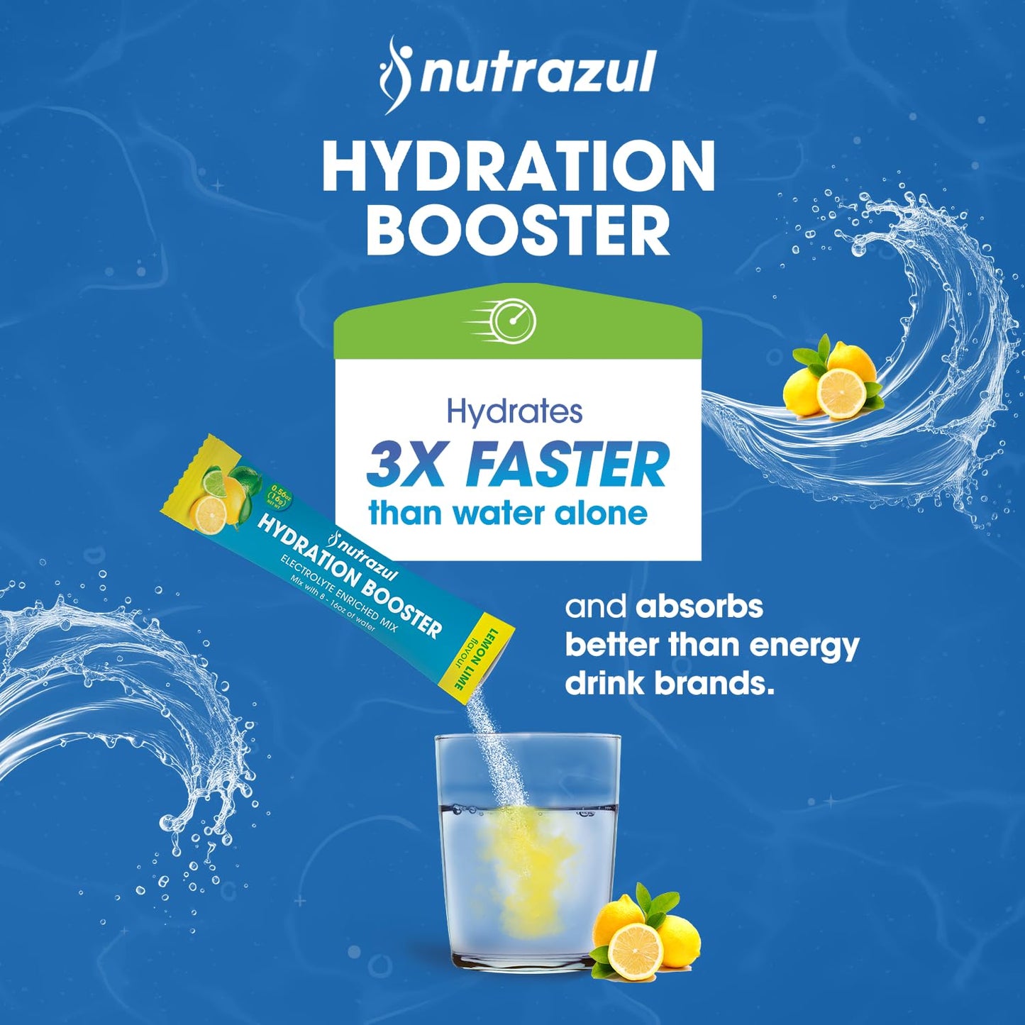 Nutrazul Hydration Booster Electrolytes Powder Sticks, 90 Sticks