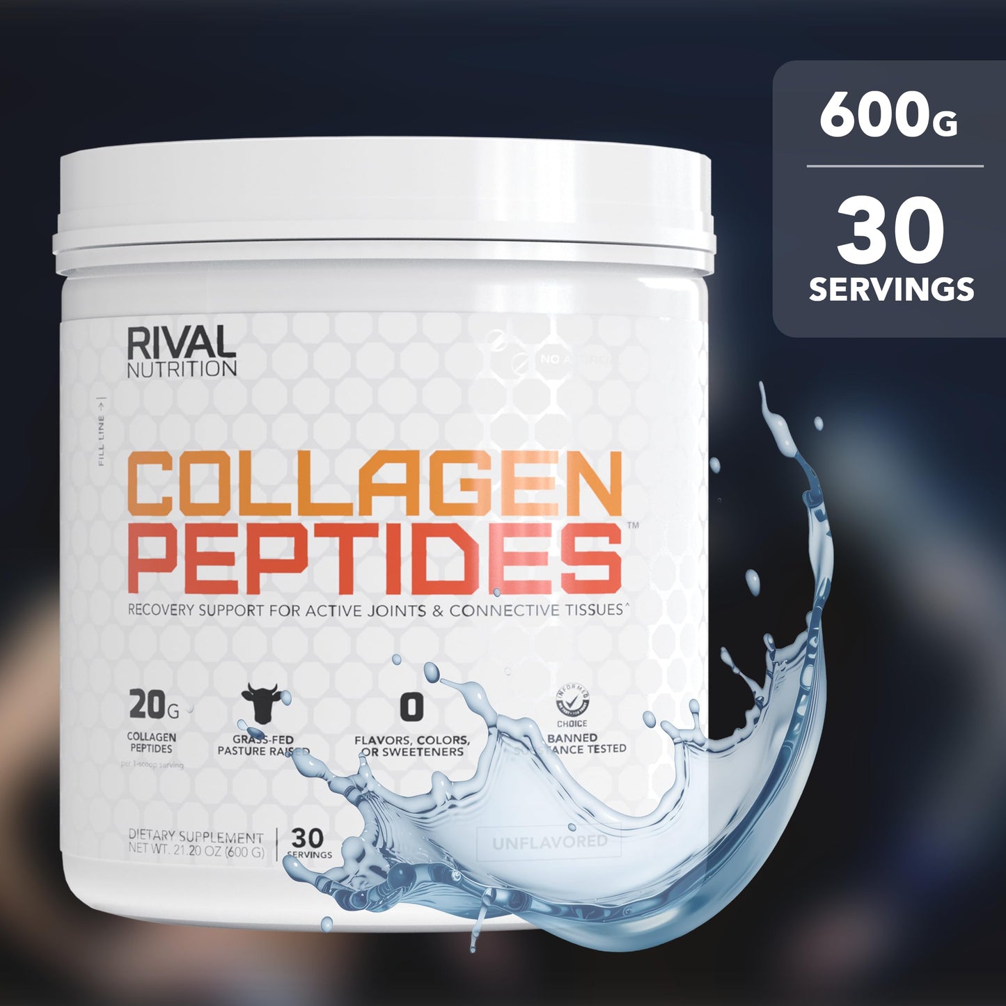 RIVAL NUTRITION Collagen Peptides I Unflavored Powder, 21.2 oz, 30 Servings