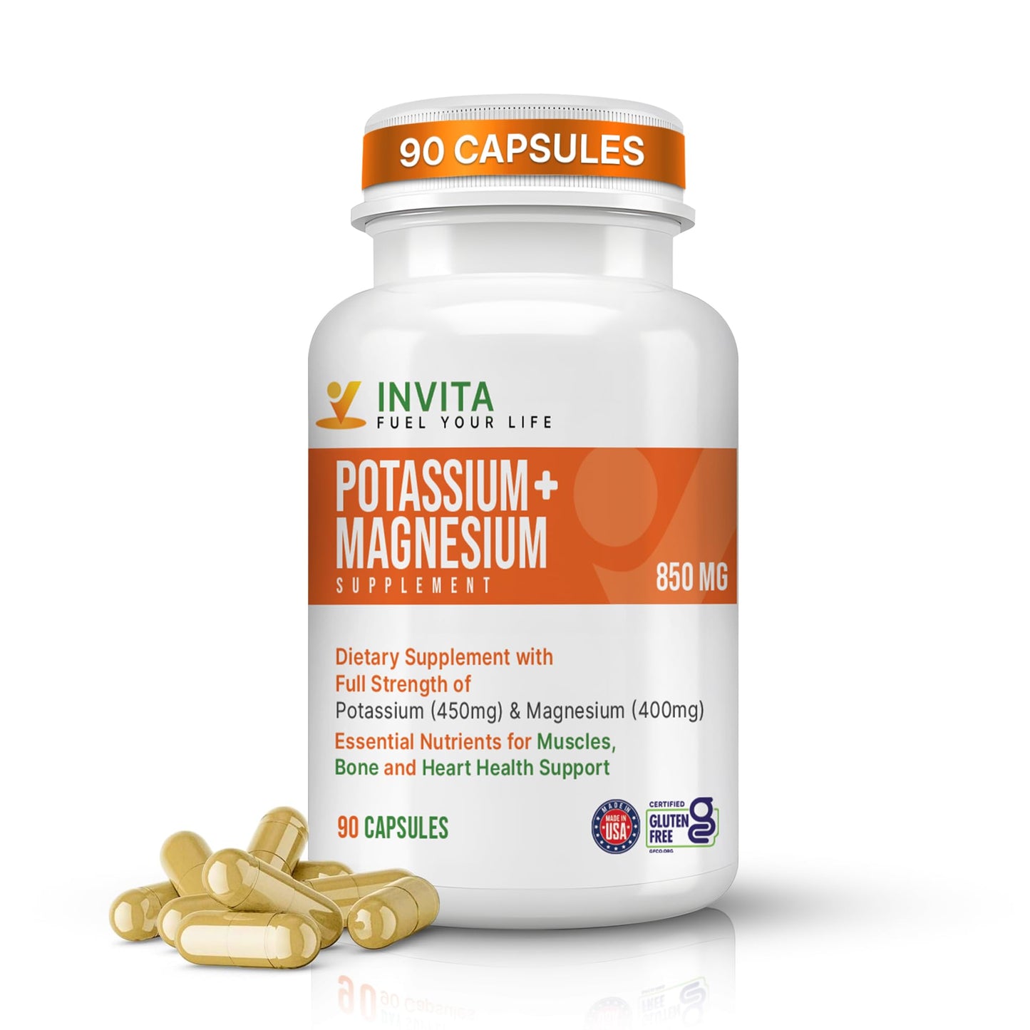 INVITA Potassium Magnesium Supplement Capsules 90 Count