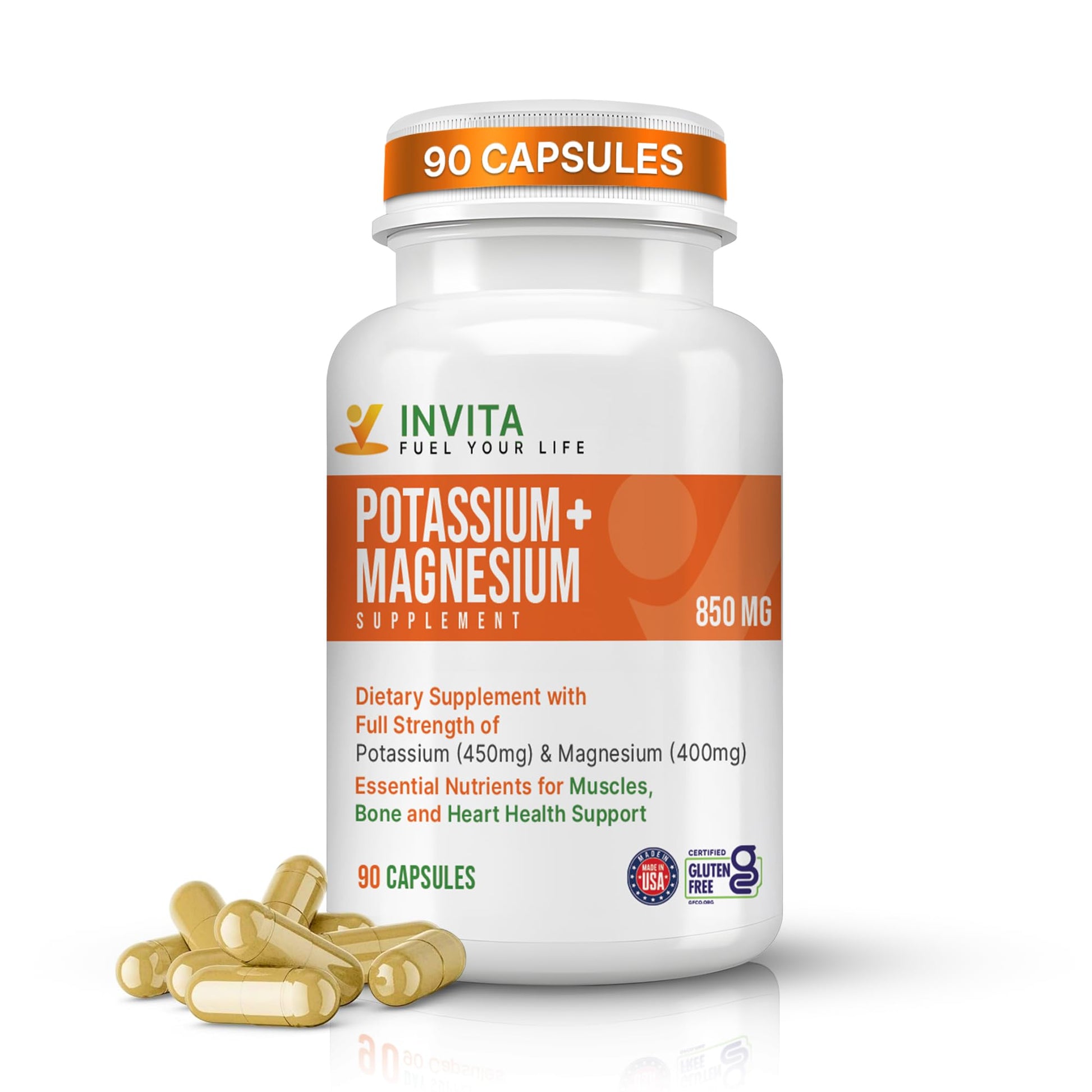 INVITA Potassium Magnesium Supplement Capsules 90 Count