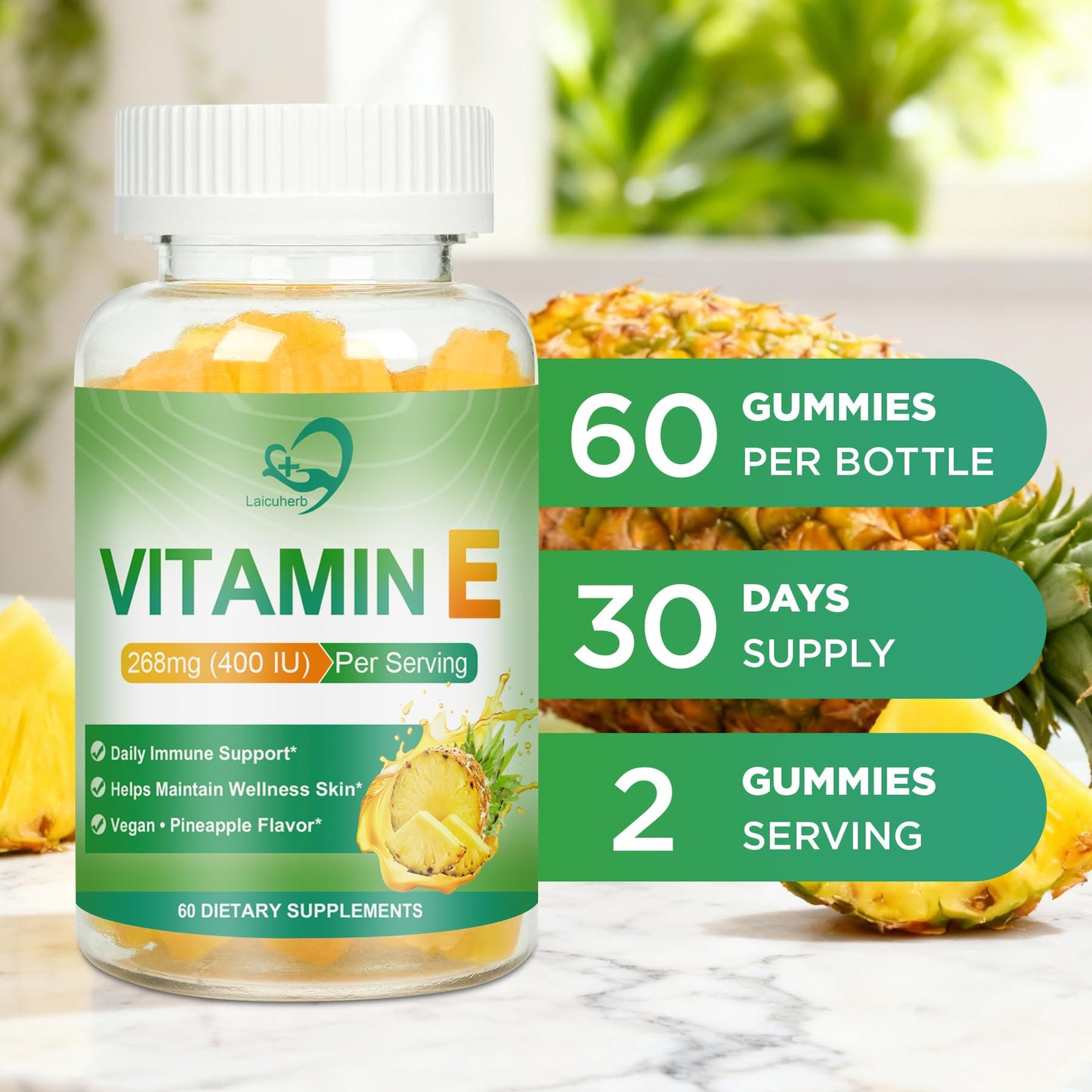 Laicuherb Vitamin E Gummies for Skin & Immune, 60 Count