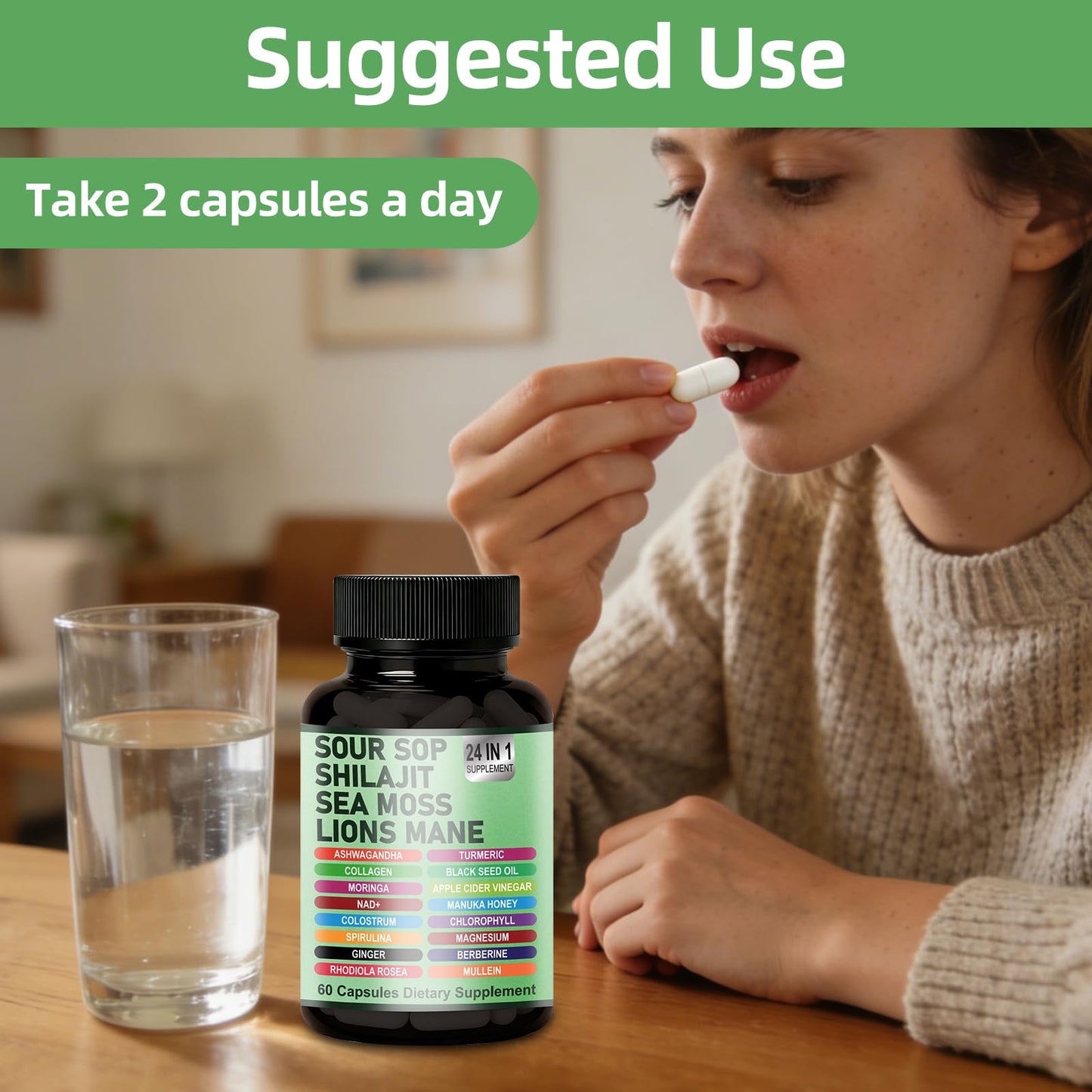 TENTOOL 24-in-1 Soursop Graviola Capsules with Sea Moss, Shilajit, Lions Mane, Immune Support, Energy, Gut Health, Vegan, 60 Capsules