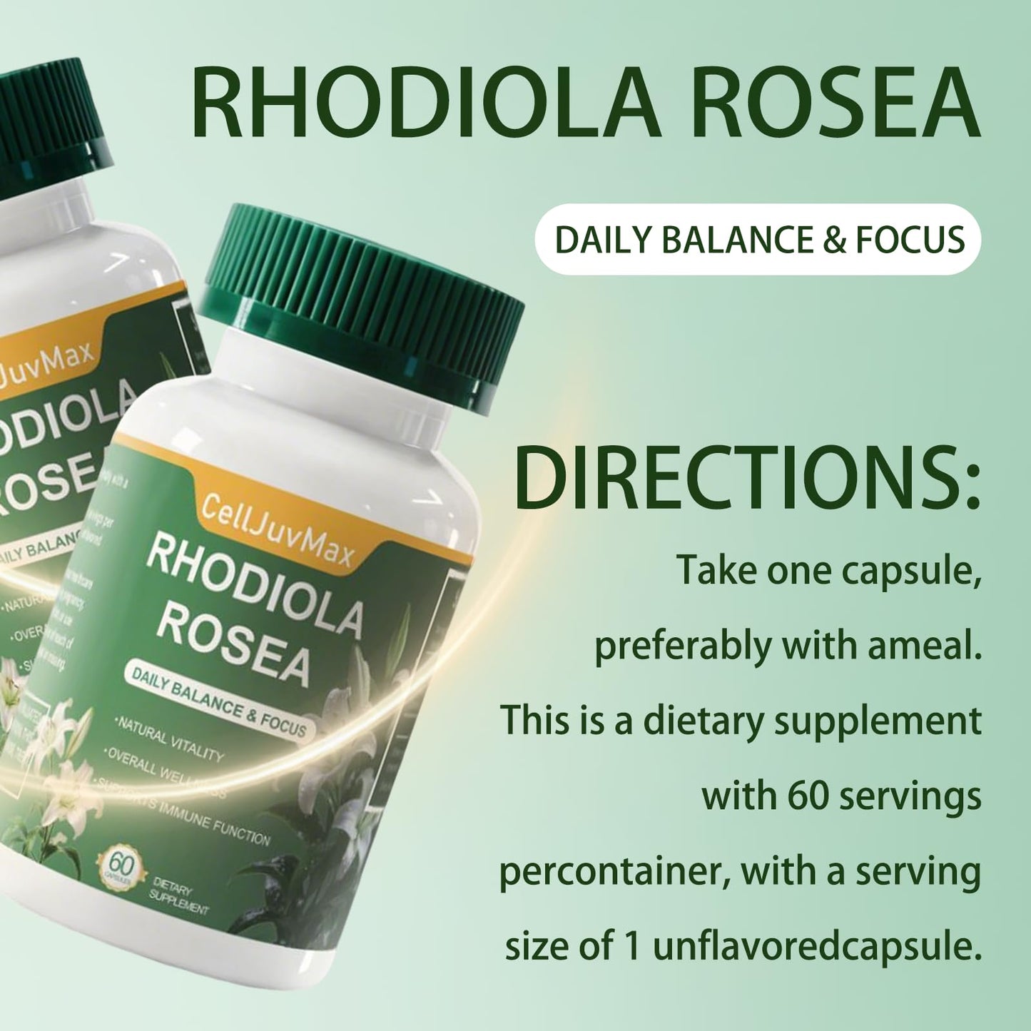 CellJuvMax Rhodiola Rosea 600mg Capsules, 60 Count