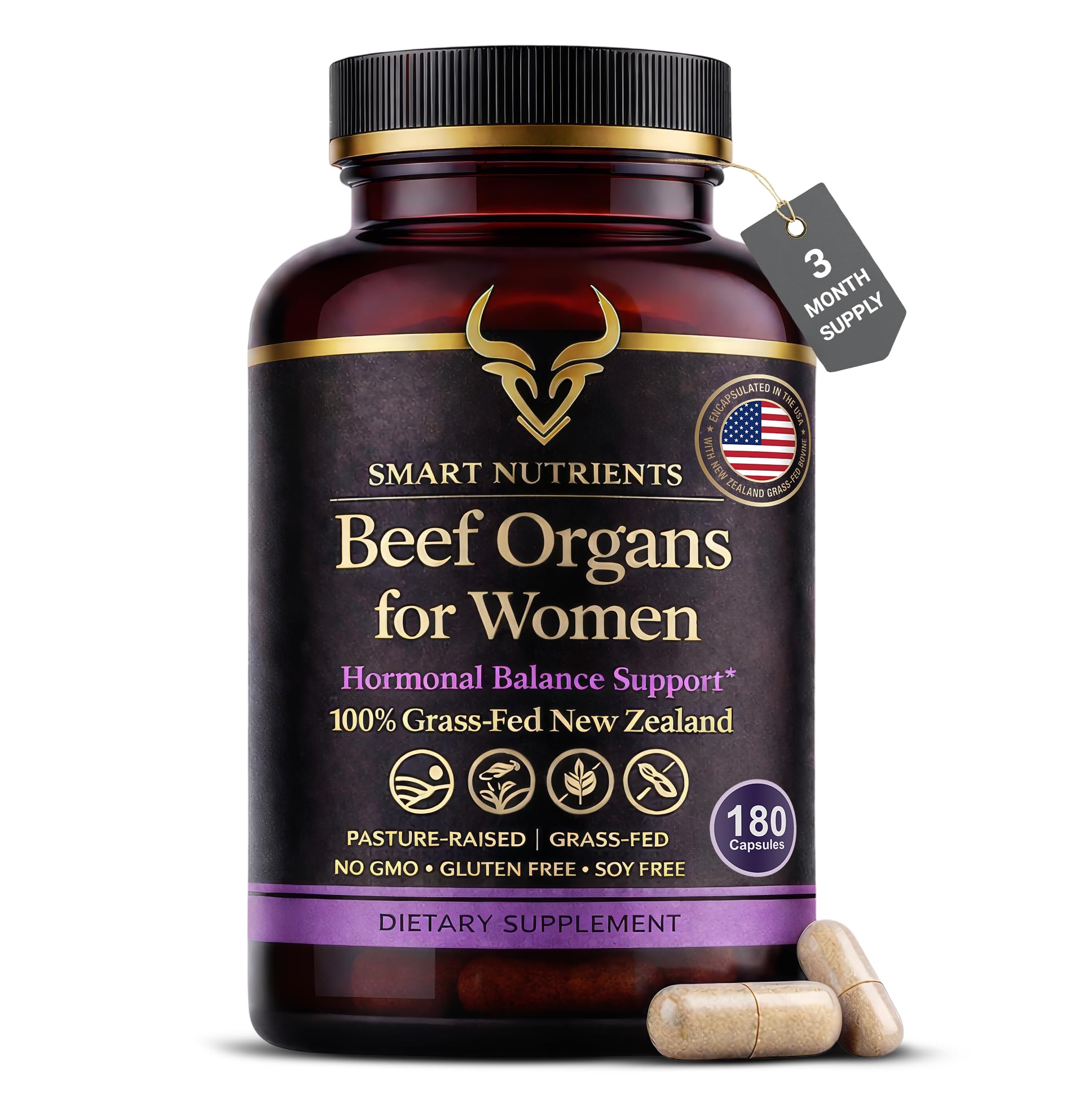 Smart Nutrients Beef Organs Supplement for Women 100% Grass-Fed Capsule, 180 Count