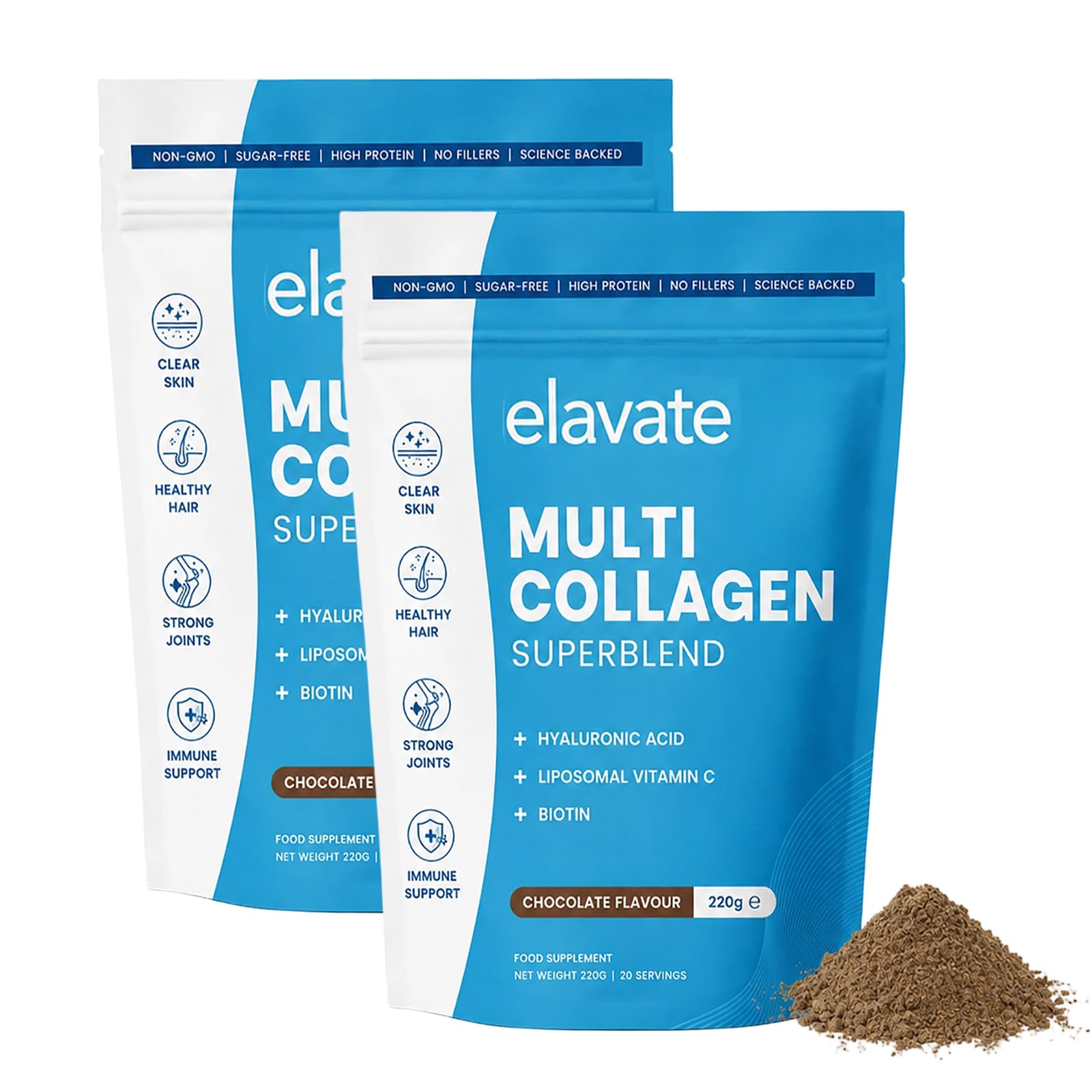 BUN BONS Elavate Multi Collagen Superblend Powder – Chocolate Flavor – 220g Sugar Free Protein Powder with Hyaluronic Acid & Vitamin C. Supports Healthy Skin, Hair, Nails & Joints 14