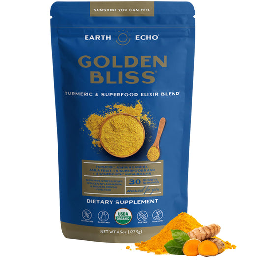Earth Echo Golden Bliss Organic Golden Milk with Turmeric and Ginger Powder, 30 Servings
