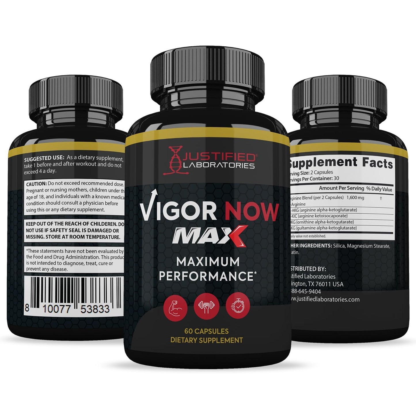 Justified Laboratories Vigor Now Max 1600MG Men's Health Formula, 60 Capsules