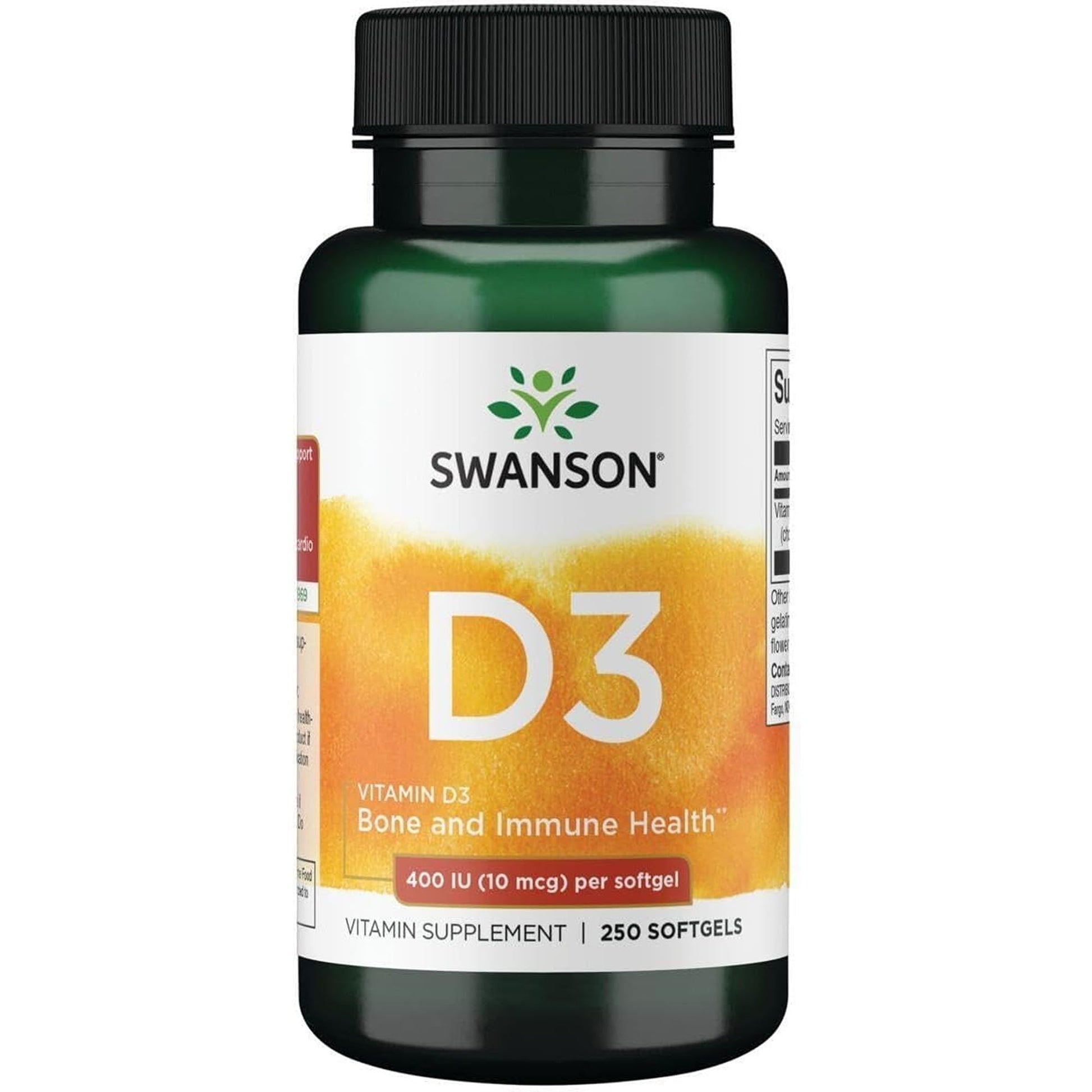 Swanson Vitamin D3 400 IU (10 mcg) Bone Support Capsules, 250
