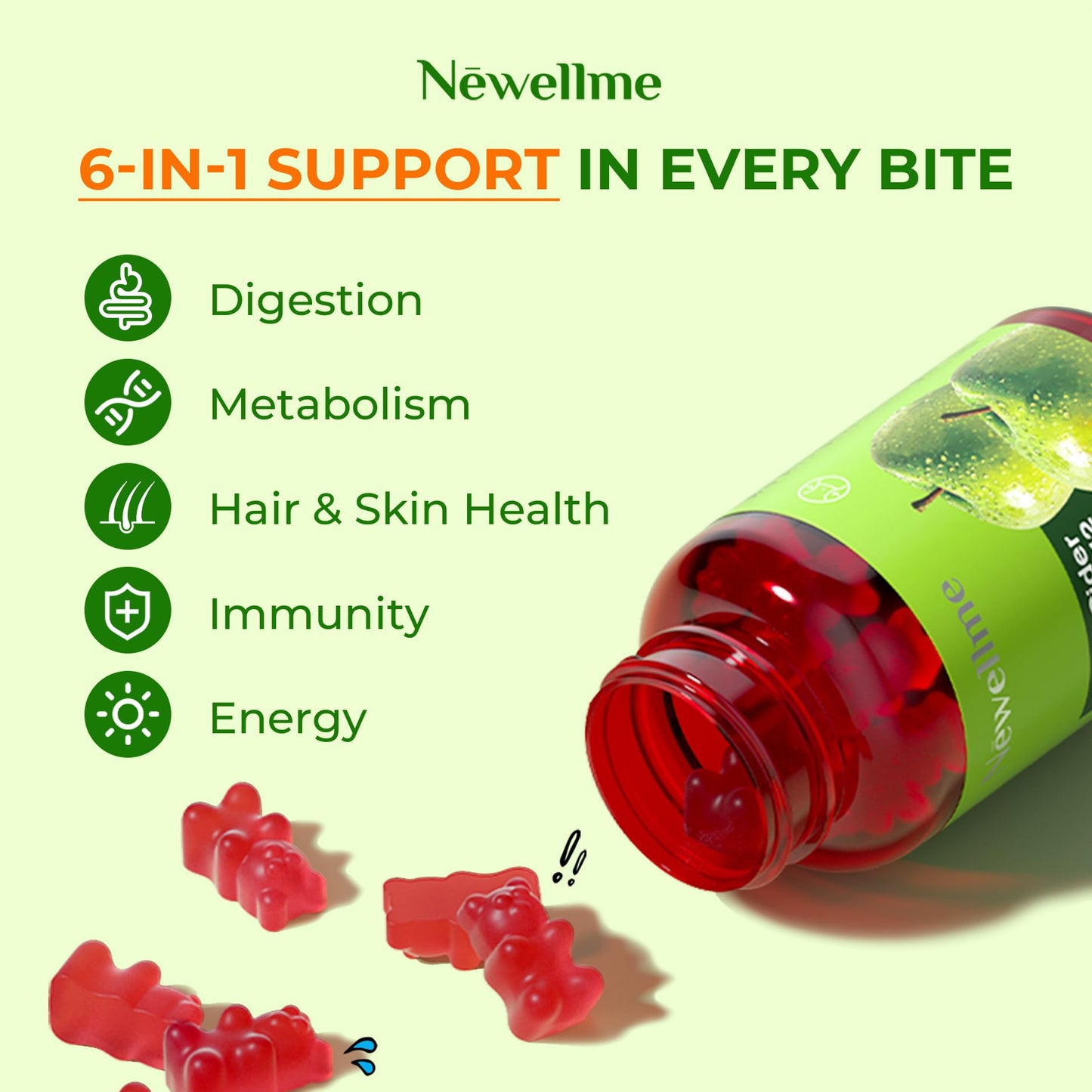NEWELLME ACV Gummies with the Mother & B12 Gummy, 180 Count