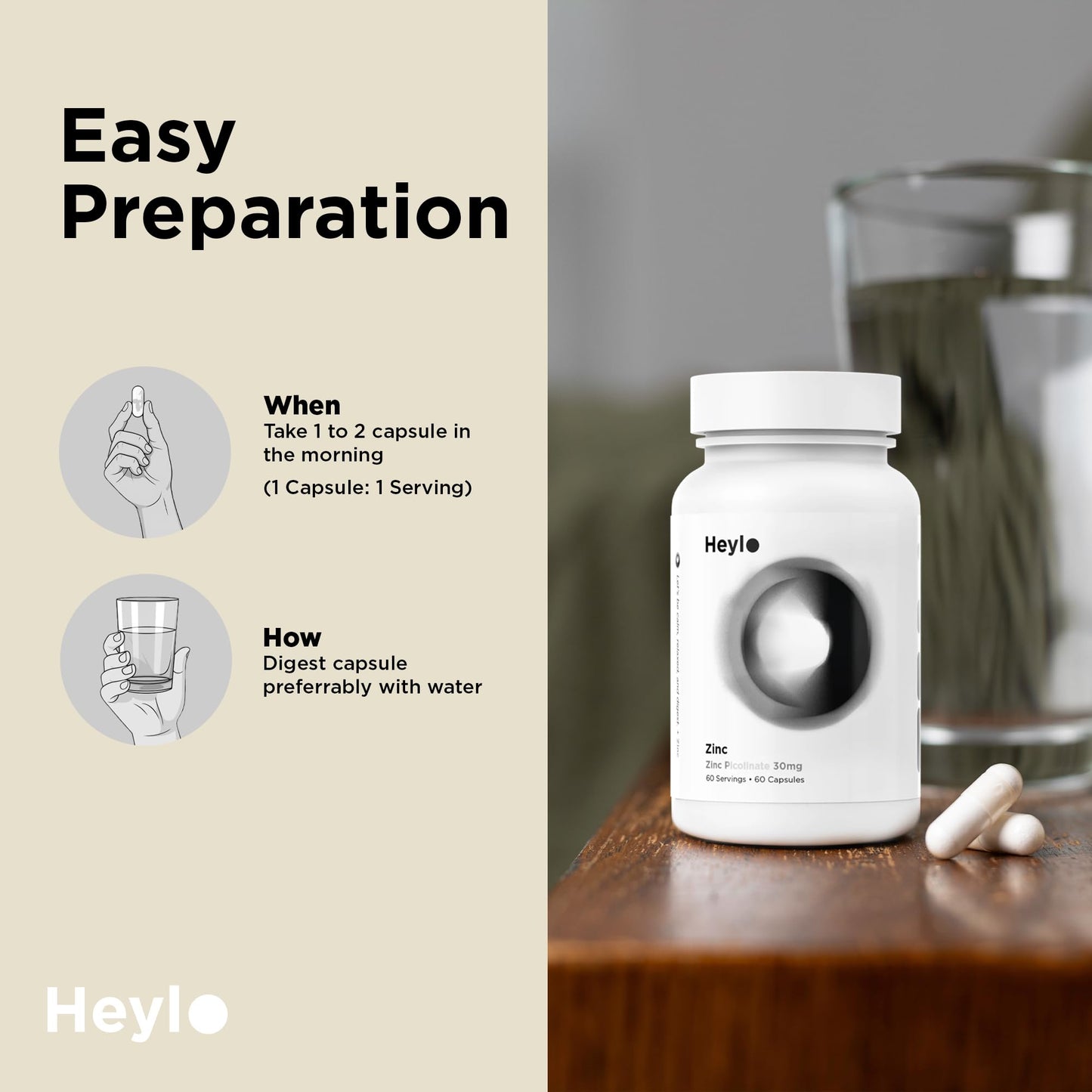 Heylo Health Zinc Picolinate 30 mg, 60 Capsules