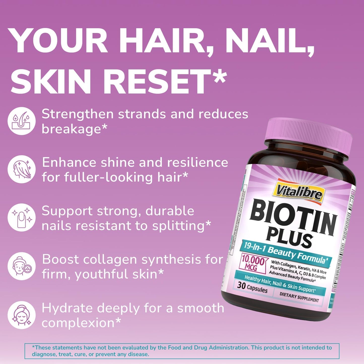 Vitalibre Biotin 10000mcg Softgels 30