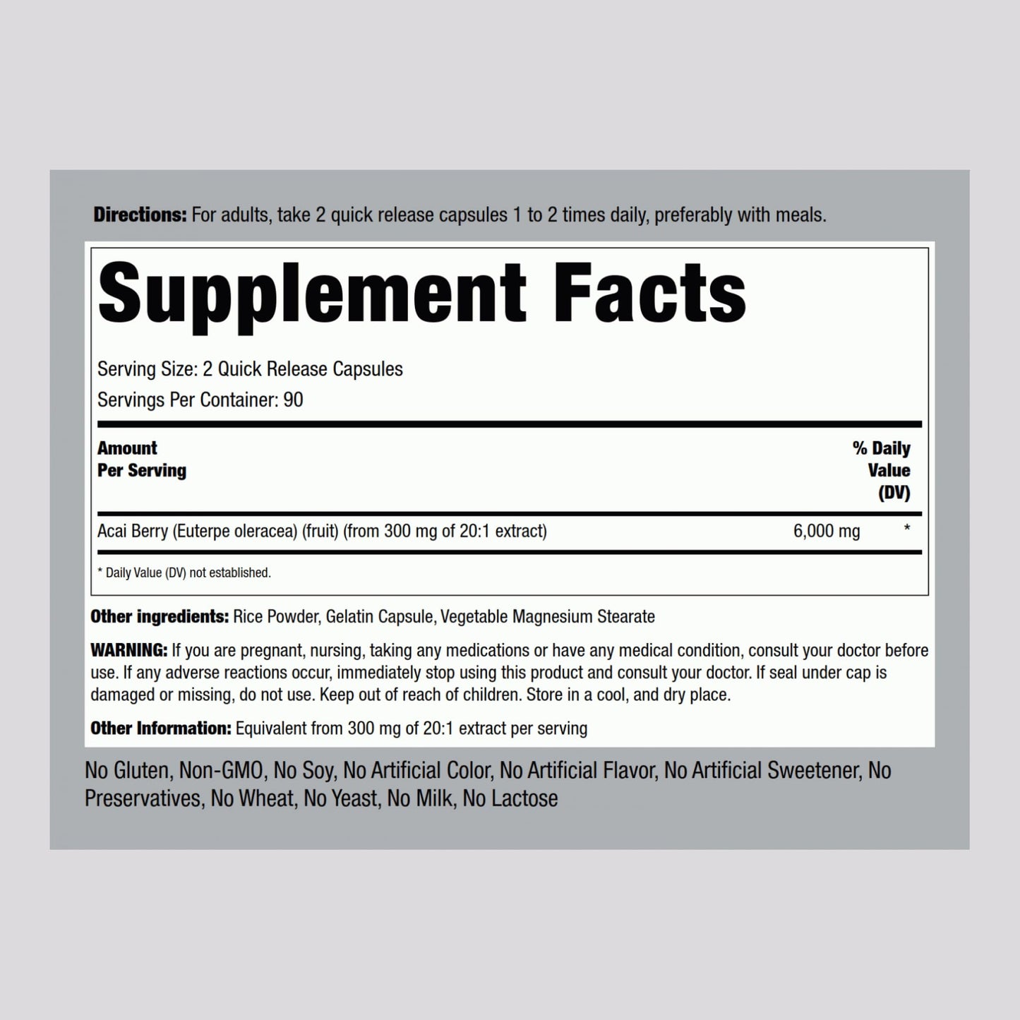Piping Rock Acai Berry Supplement Triple Strength Extract Capsules 180 Count
