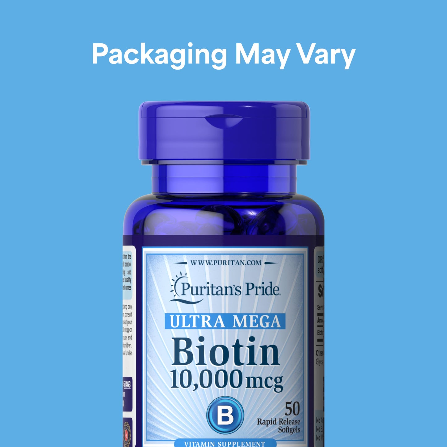 Puritan's Pride Premium Ultra Mega Biotin 10,000mcg Softgels, 100 Count