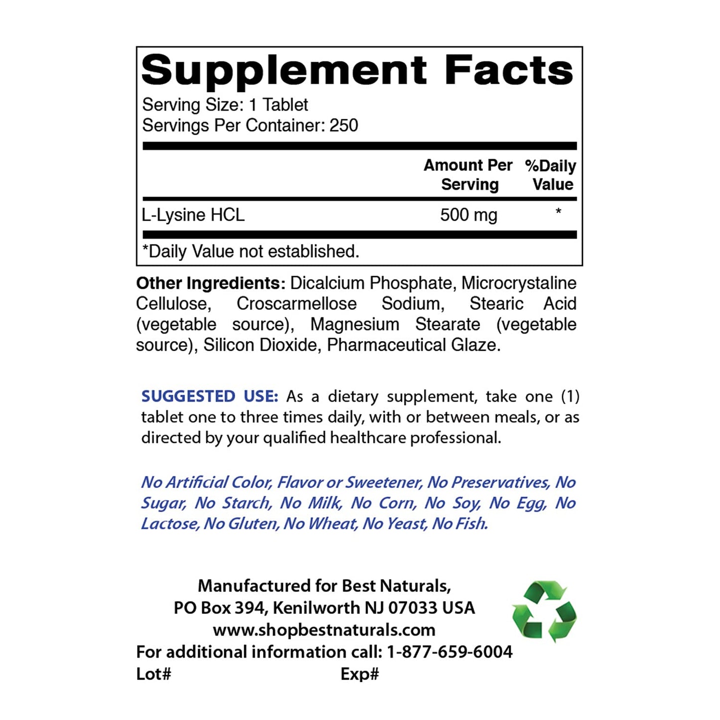 Best Naturals L-Lysine 500 mg & Vitamin C 1000 mg Tablet, 240 Tablets