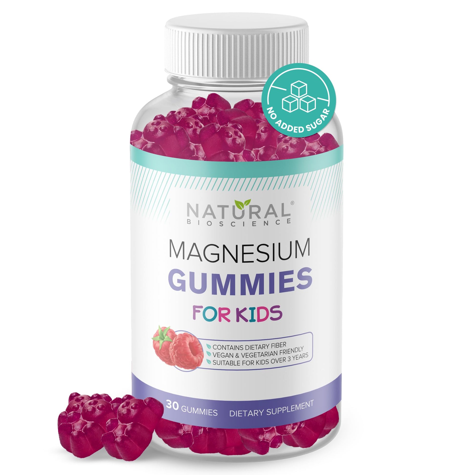 Natural BioScience Magnesium Gummies for Kids - Sugar Free, Calm & Sleep Support, Chewable Magnesium Supplement, 30 Count, Vegan, Non-GMO, Gluten-Free