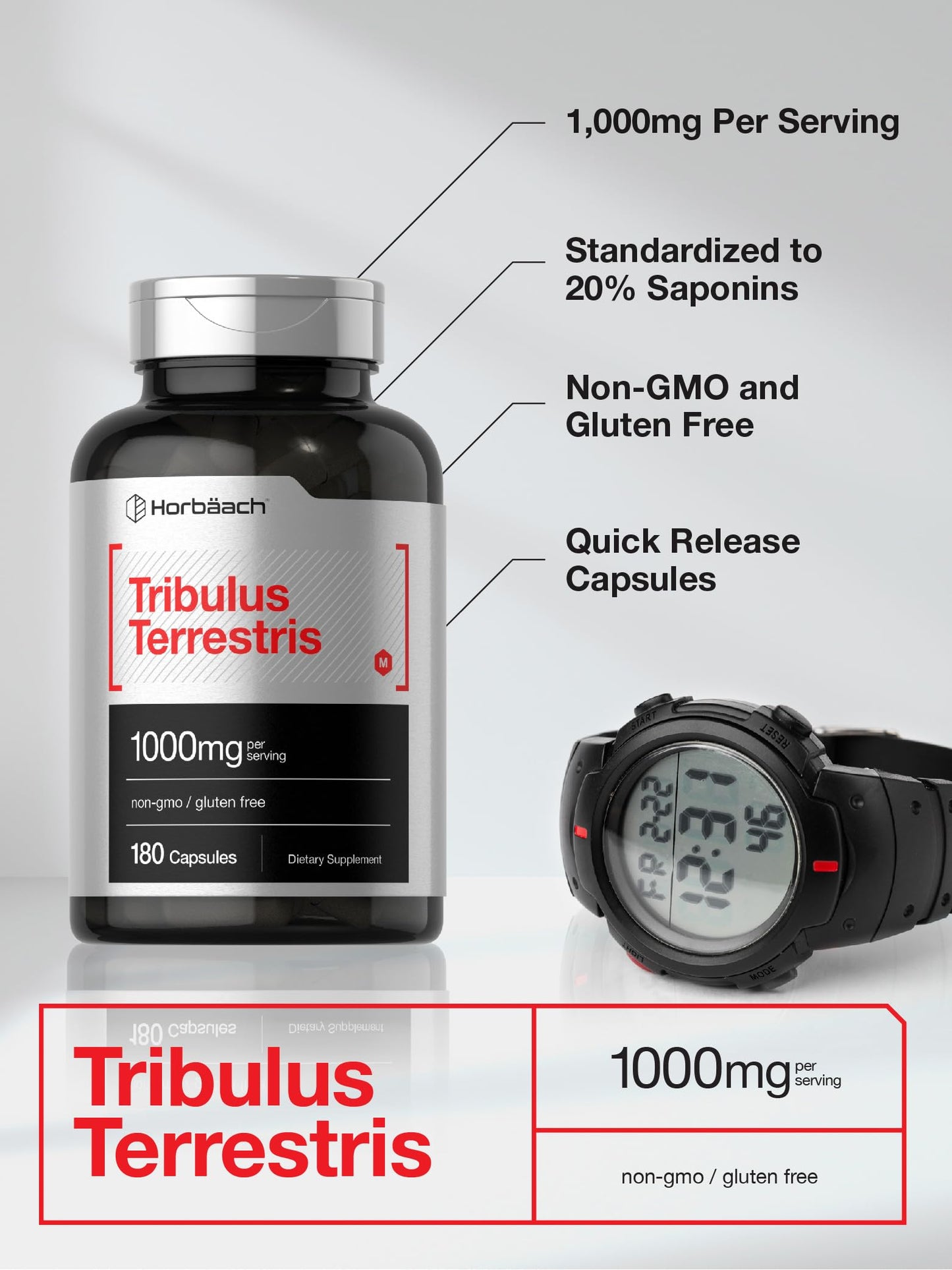 Horbaach Tribulus Terrestris for Men 1000mg Capsules 180 Count