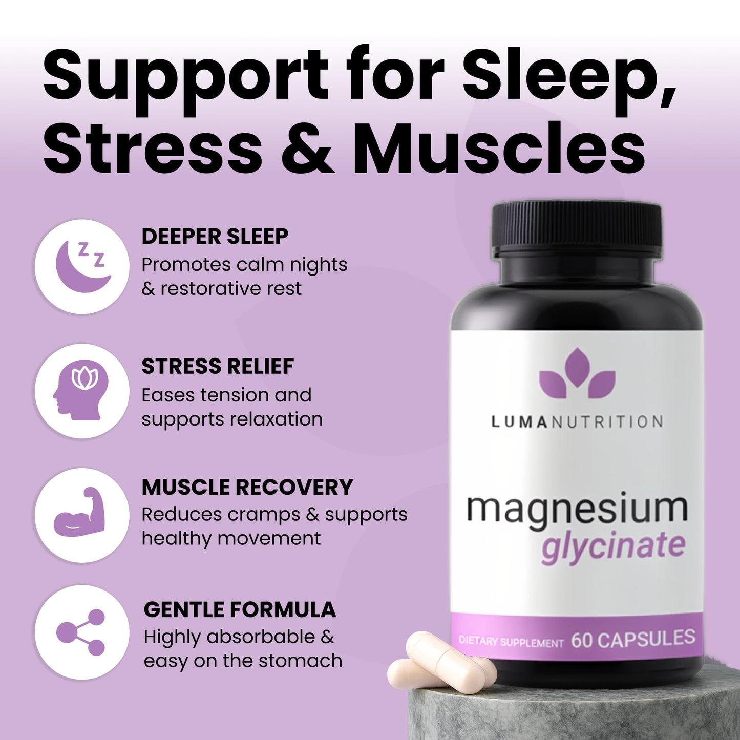 Luma Nutrition Magnesium Glycinate 1000mg Capsules, 120 Count