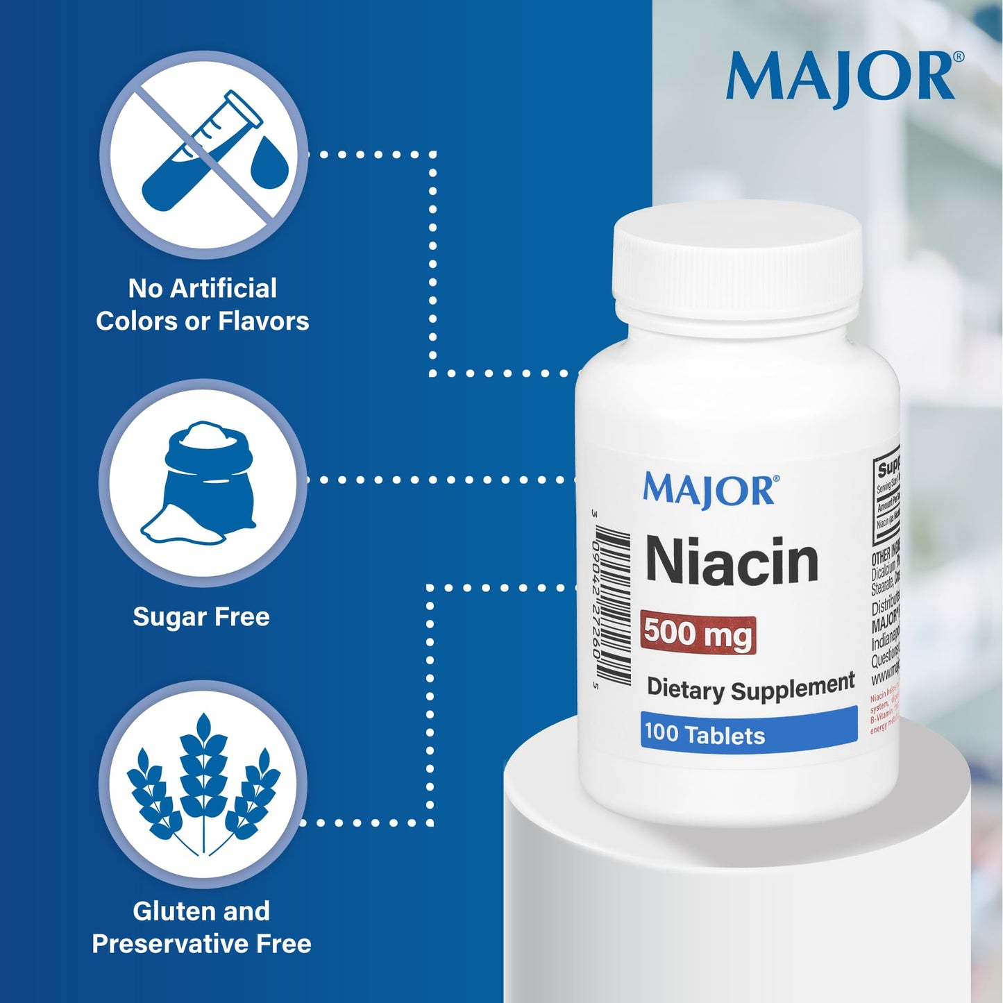 MAJOR Niacin 500mg Tablet, 100 Tablets
