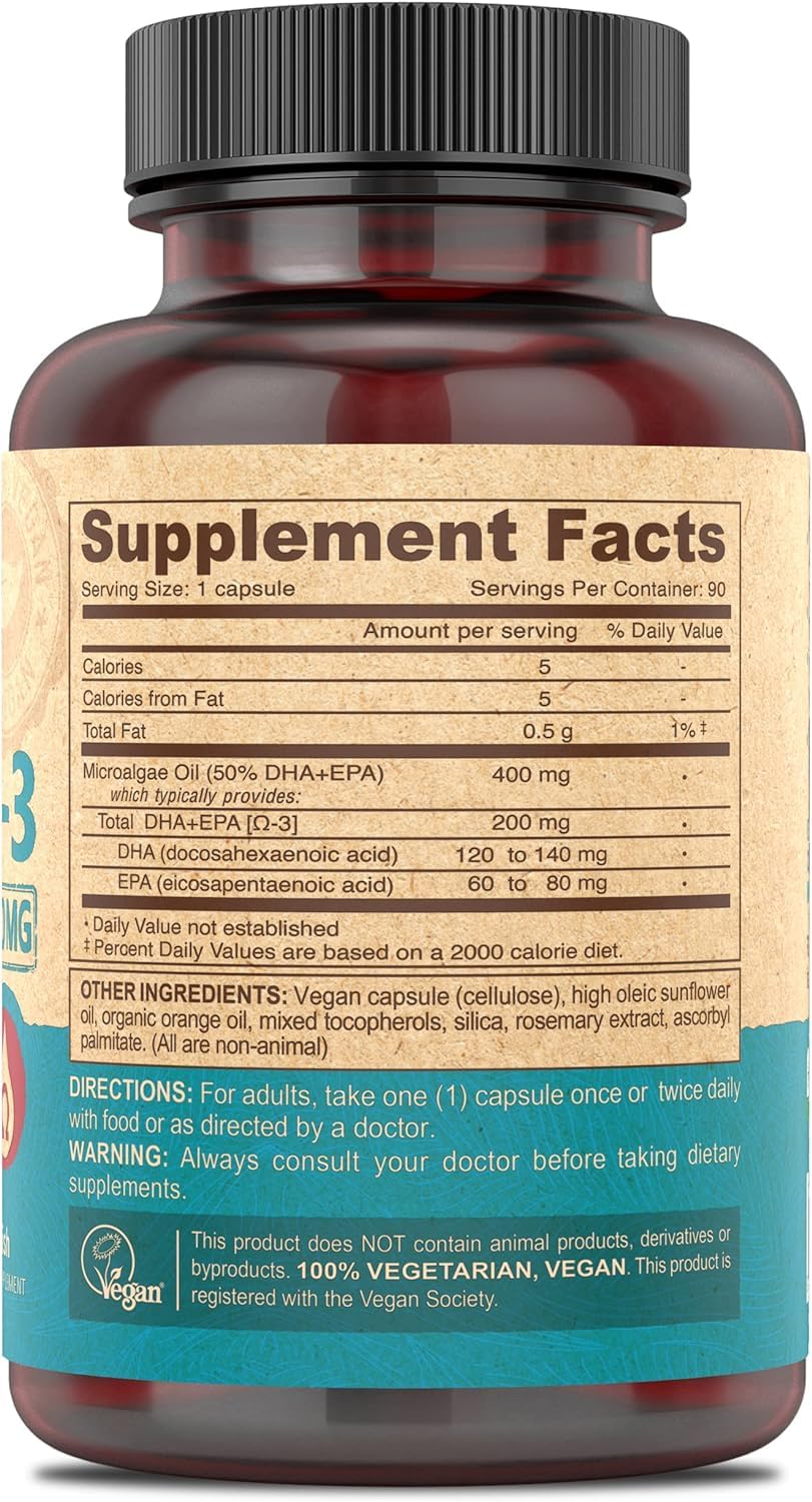 DEVA Vegan Omega-3 DHA-EPA from Micro Algae, Delayed Release, 180 Capsules