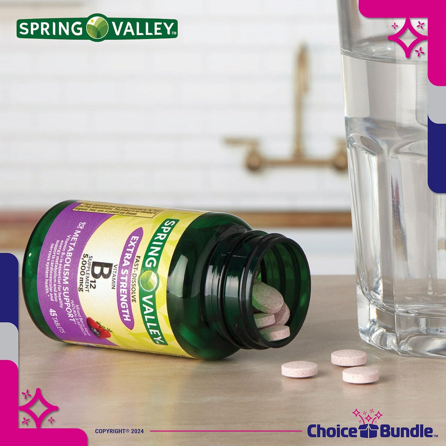 Choice Bundle Vitamin B12 Fast Dissolve Tablets 5000 mcg Extra Strength Metabolism Support, 90 Tablets