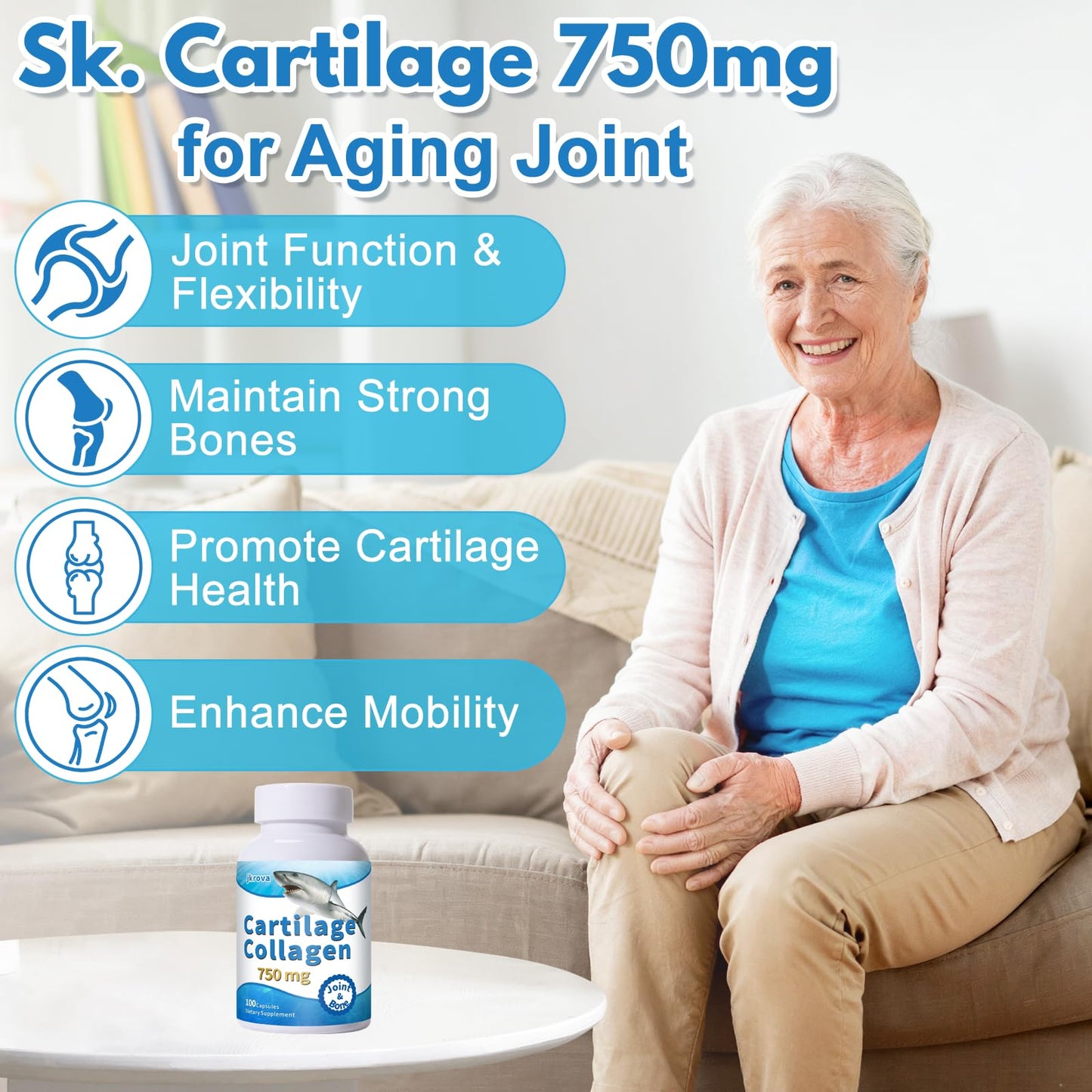 Jkrova Cartilage Joint Support with Glucosamine & Collagen, Capsules, 100 Count
