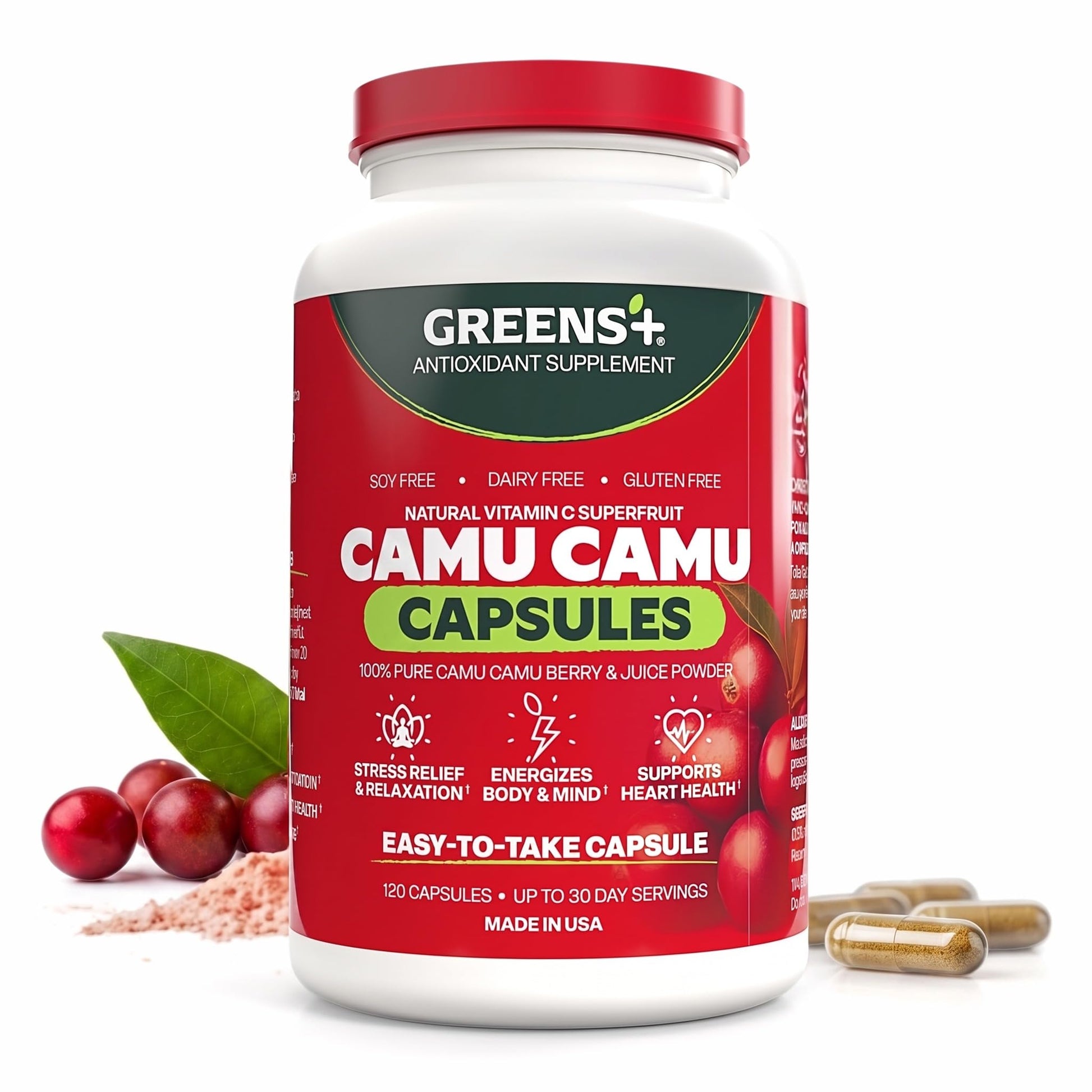 Greens+ SuperFruit Supplement with Camu Berry, Vitamins & Minerals, High ORAC Antioxidants, 400mg Natural Vitamin C, 120 Capsules
