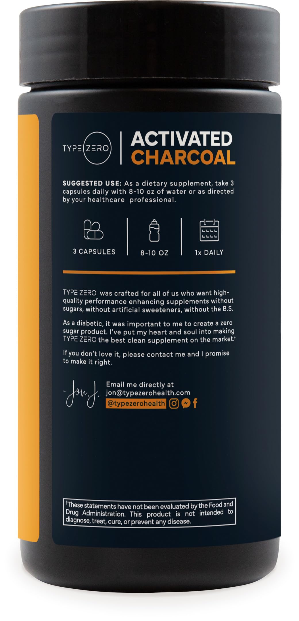 Type Zero Activated Charcoal Capsule 180 Count