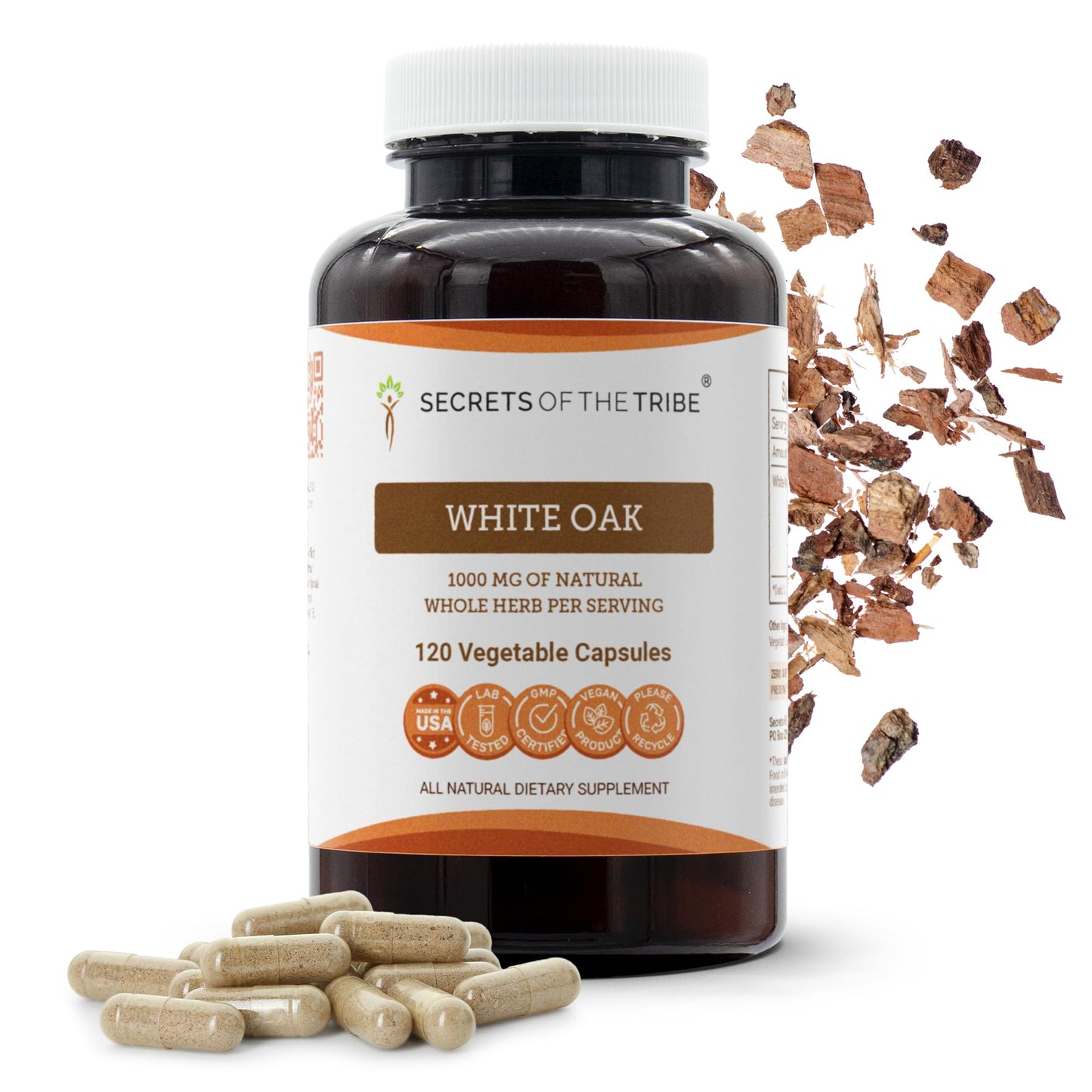 Secrets of the Tribe White Oak Dried Bark 1000 mg Capsule, 120 Count