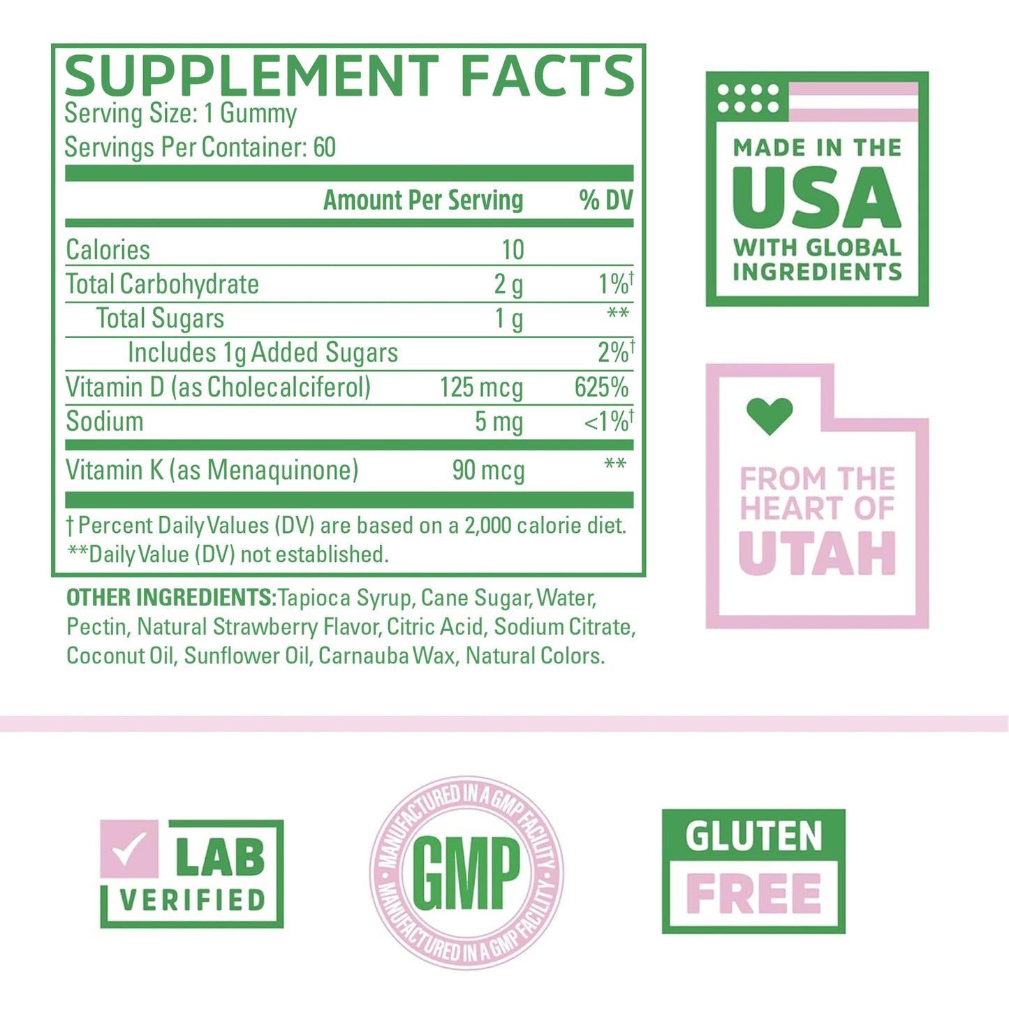 ZHOU D3+K2 Gummy - Vitamin D3 5000 IU and MK-7, Immune Support, 60 Veggie Gummies