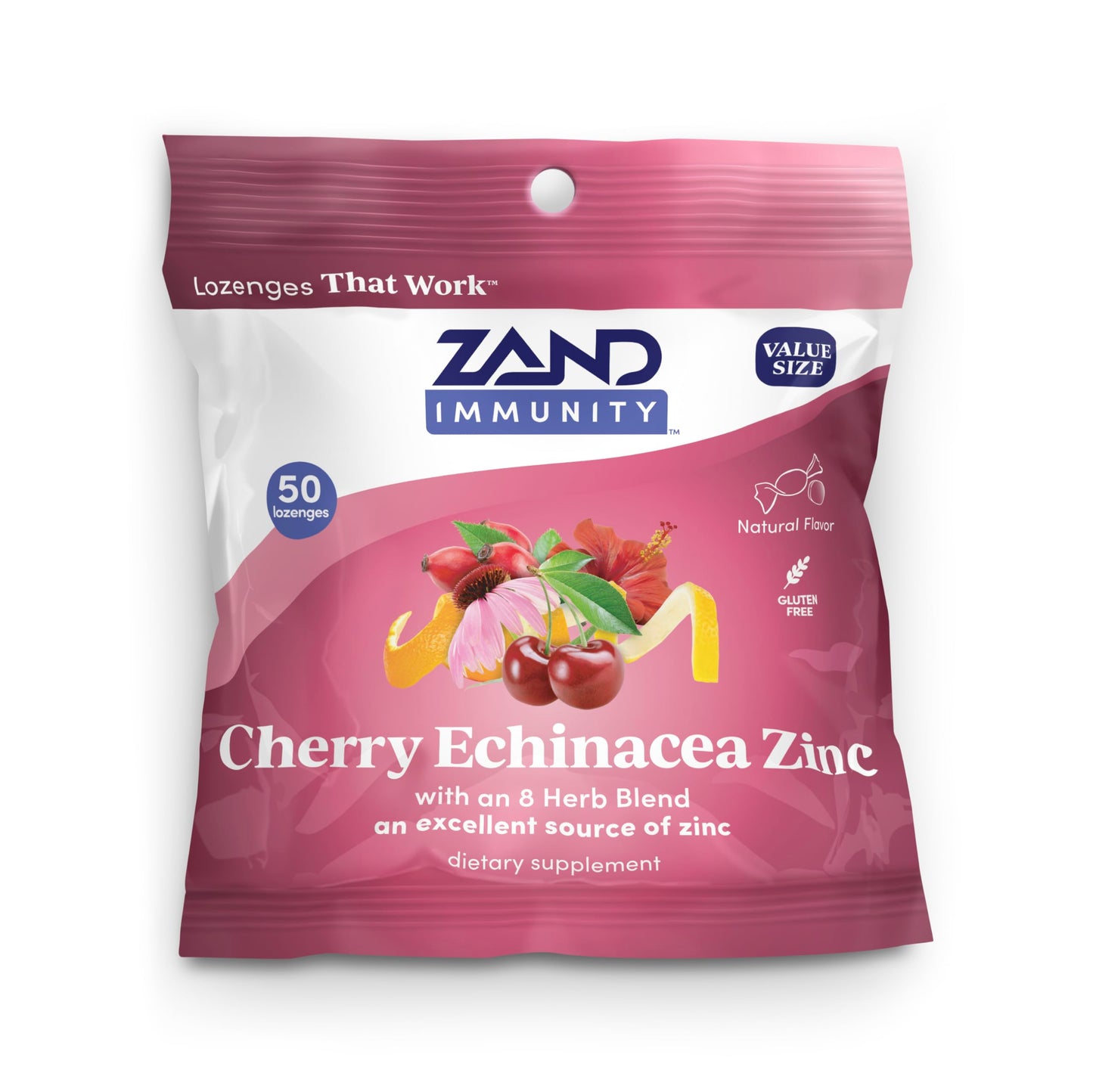 ZAND Immunity Cherry Echinacea Zinc Throat Lozenges, 50 Count
