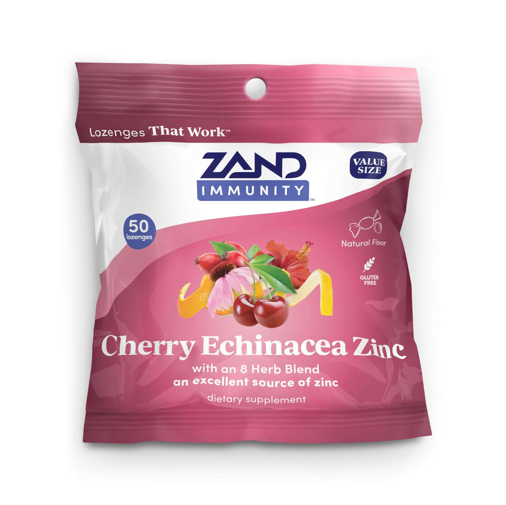 ZAND Immunity Cherry Echinacea Zinc Throat Lozenges, 50 Count