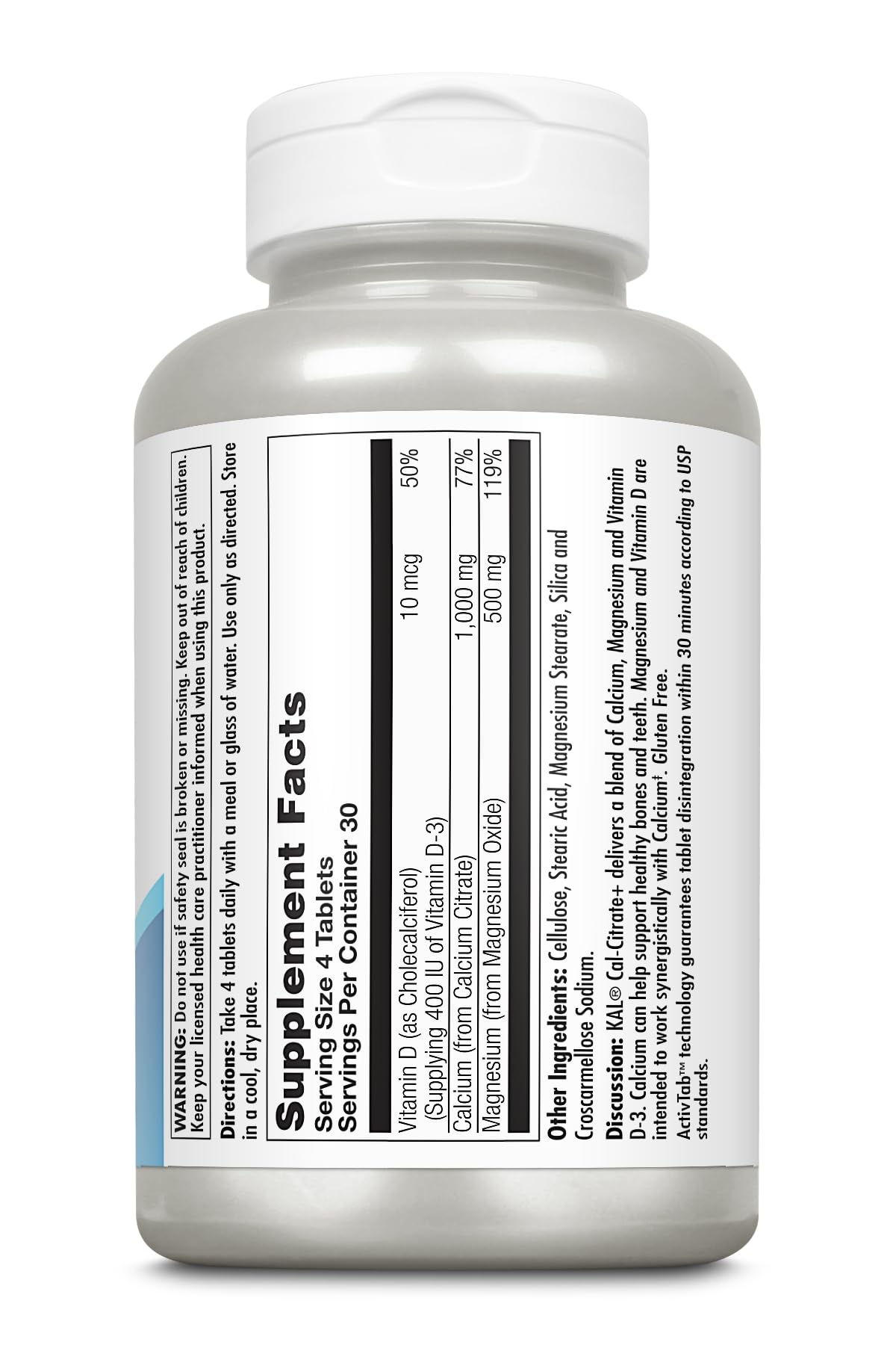 KAL Cal-Citrate+ Calcium Citrate Plus Vitamin D-3 and 500 mg Magnesium, 120 Tablets