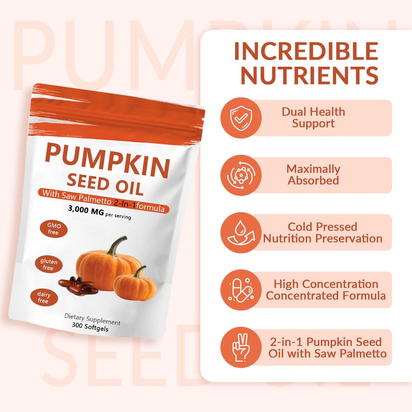 ARSYCHLL Pumpkin Seed Oil with Saw Palmetto Capsules, 300 Count