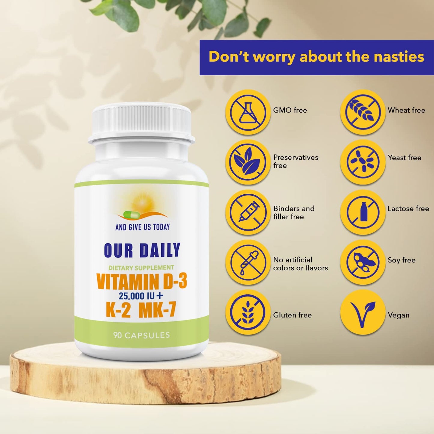 Our Daily Vites Vitamin D-3 25,000 IU + K2 Capsule, 90 Count