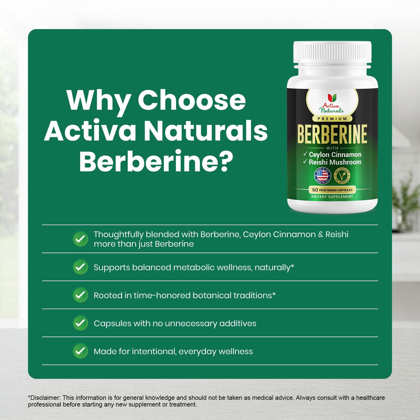 Activa Naturals Berberine with Ceylon Cinnamon & Reishi Mushroom Capsules, 90 Count
