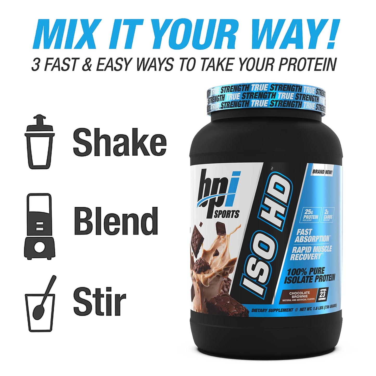 BPI Sports ISO HD Isolate Protein Powder – 100% Whey Isolate, Chocolate Brownie, 1.6 lb